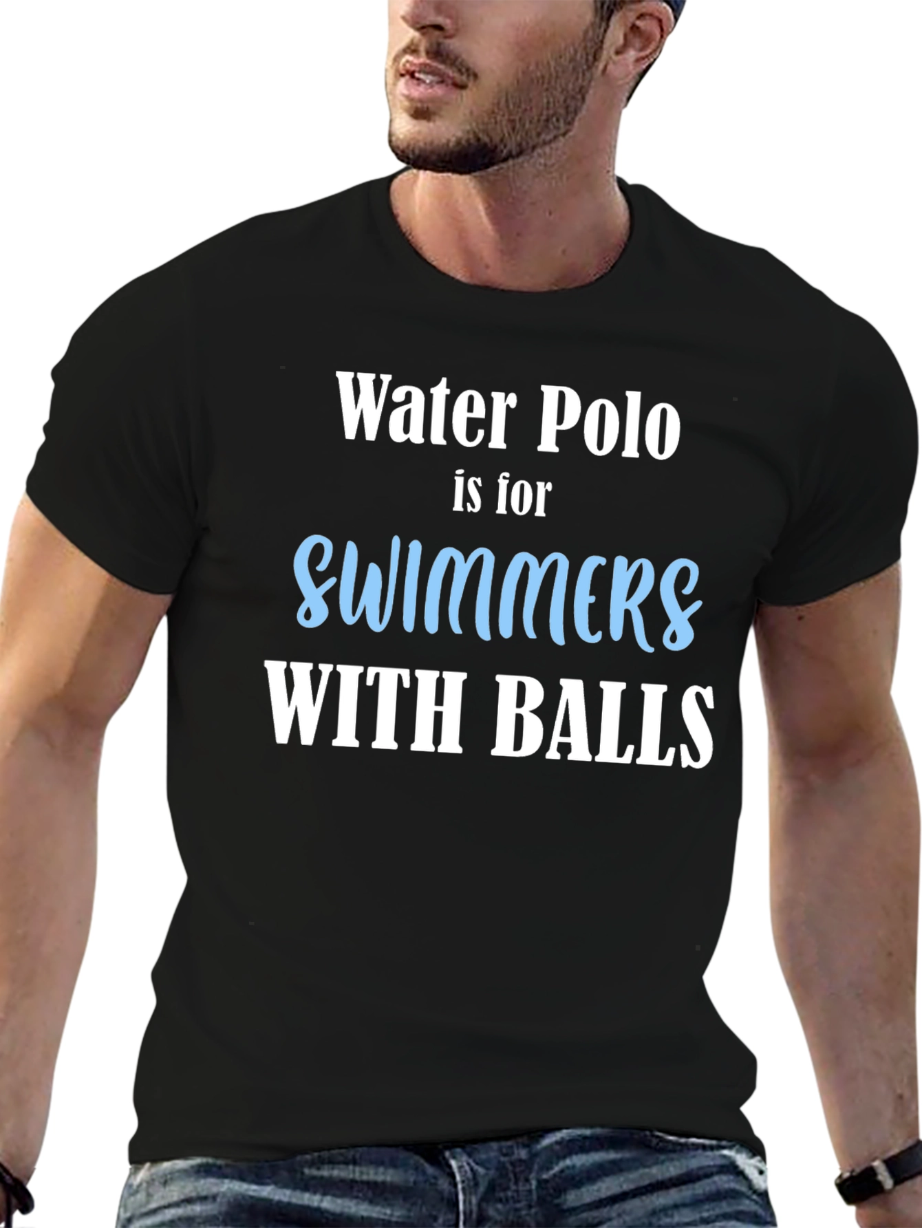 Water Polo Swimmers with Balls Black Graphic T-Shirt