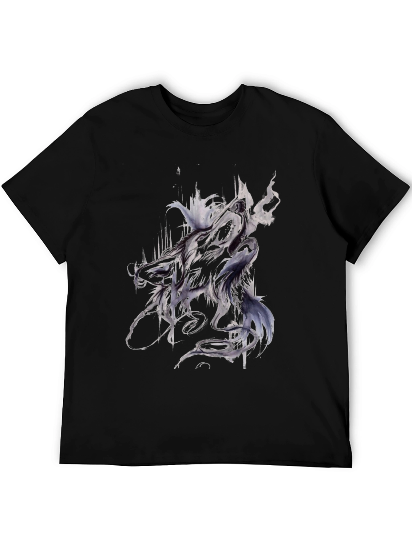 Abstract Wolf Graphic Black T-Shirt