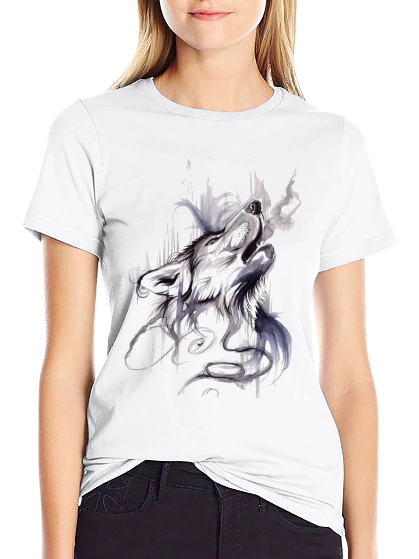 Abstract Wolf Graphic Black T-Shirt