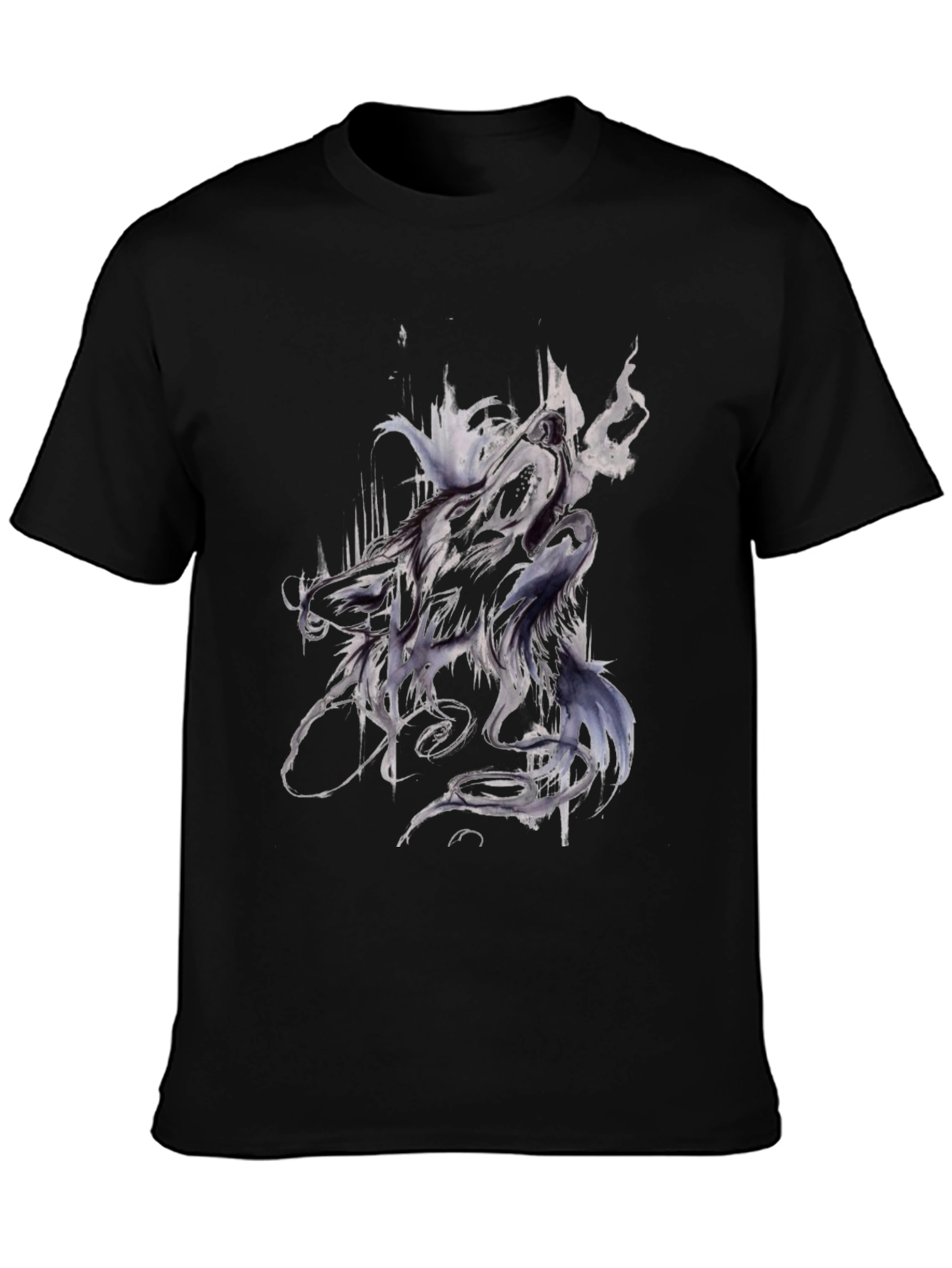 Abstract Wolf Graphic Black T-Shirt