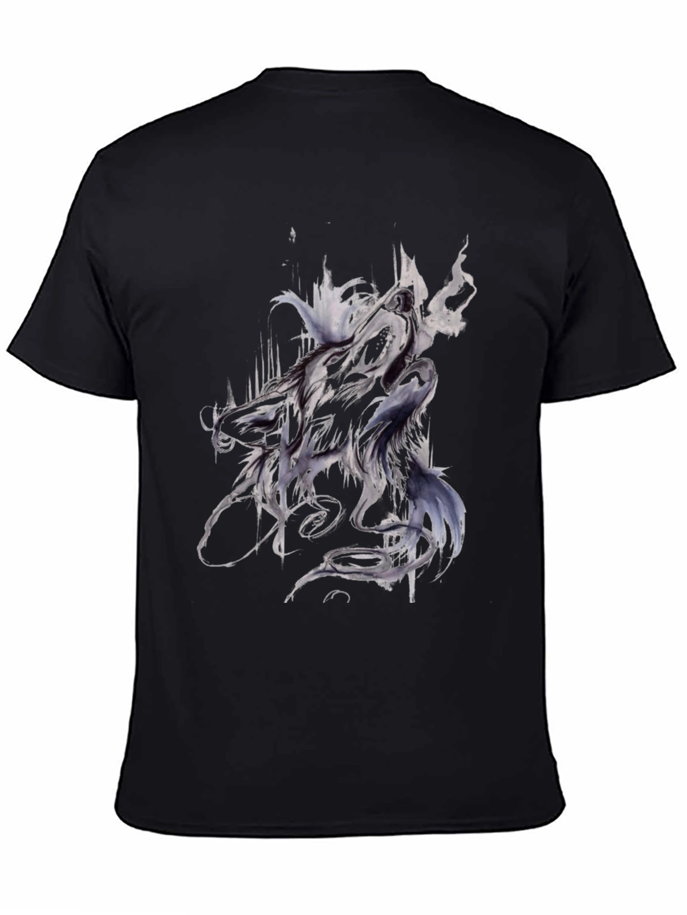 Abstract Wolf Graphic Black T-Shirt