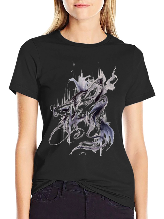 Abstract Wolf Graphic Black T-Shirt