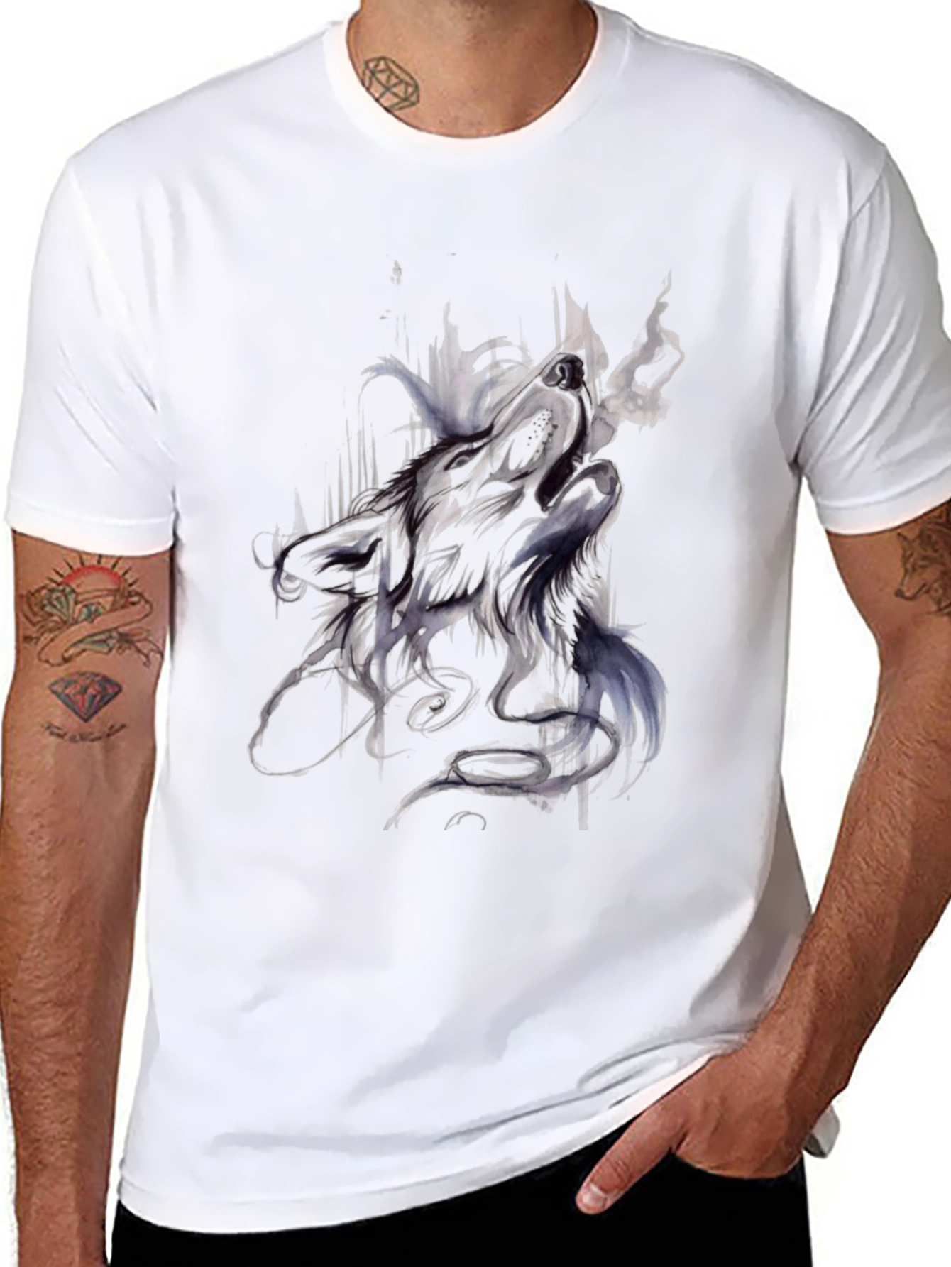 Abstract Wolf Graphic Black T-Shirt