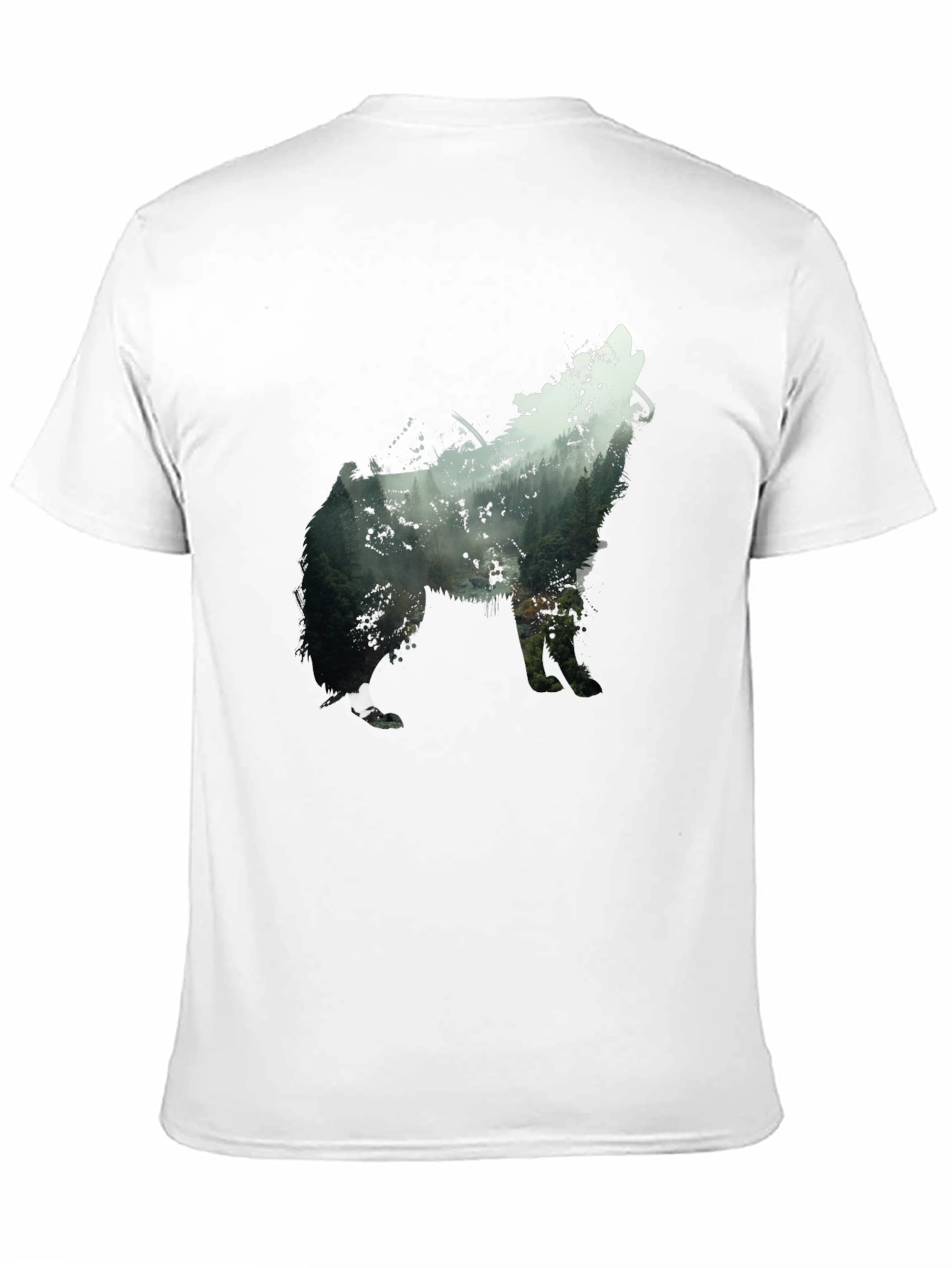 Wolf Silhouette Forest Graphic Tee - Black