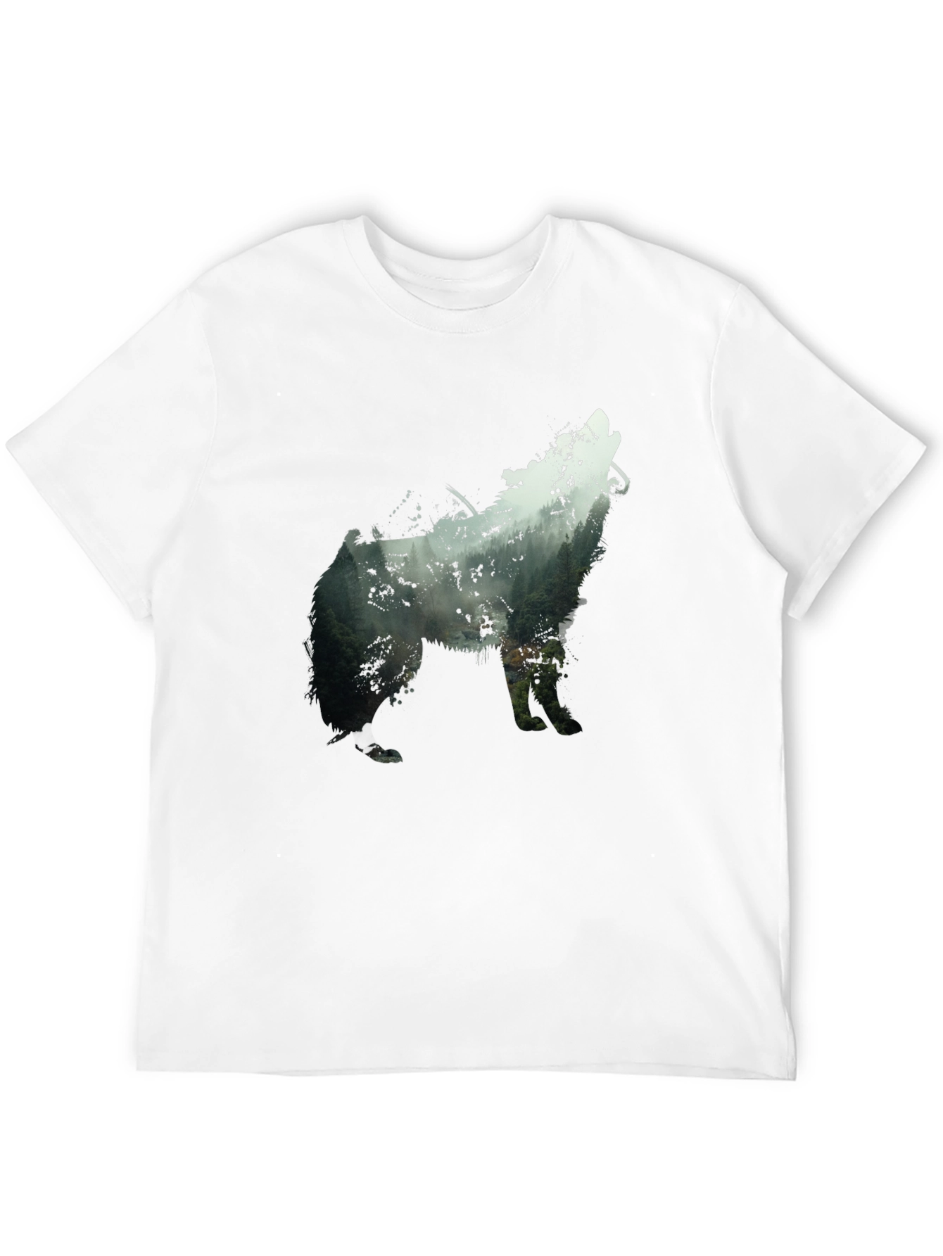 Wolf Silhouette Forest Graphic Tee - Black