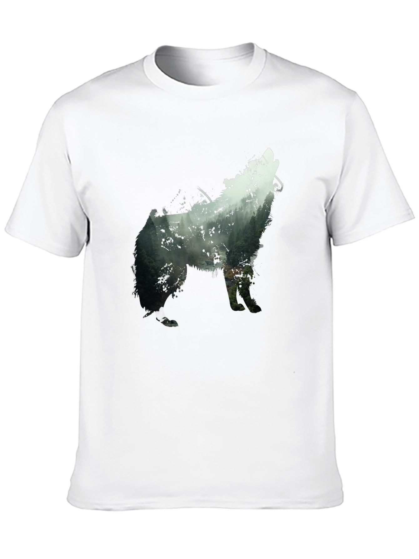 Wolf Silhouette Forest Graphic Tee - Black