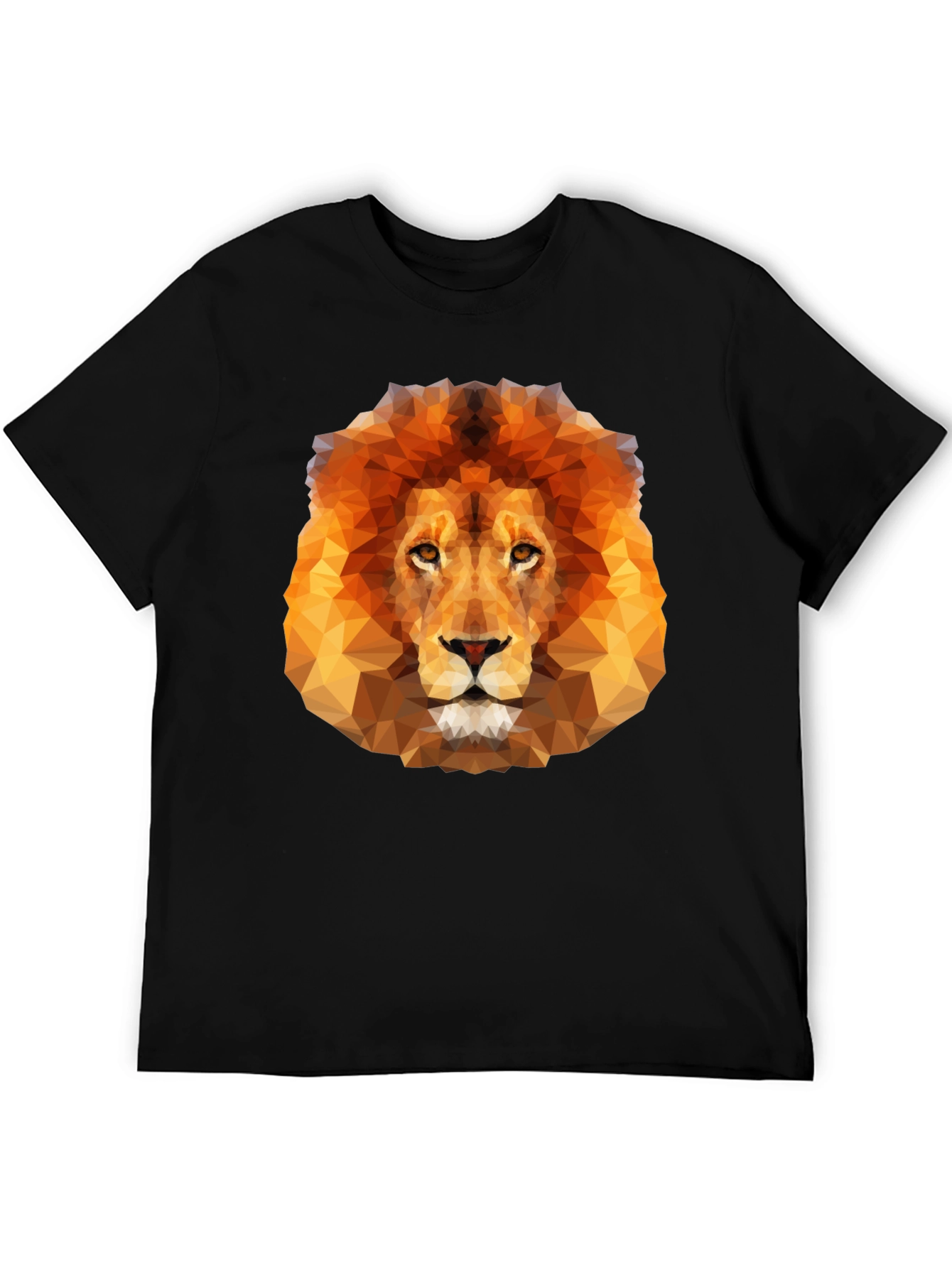 Geometric Lion Graphic Tee - Black Crew Neck
