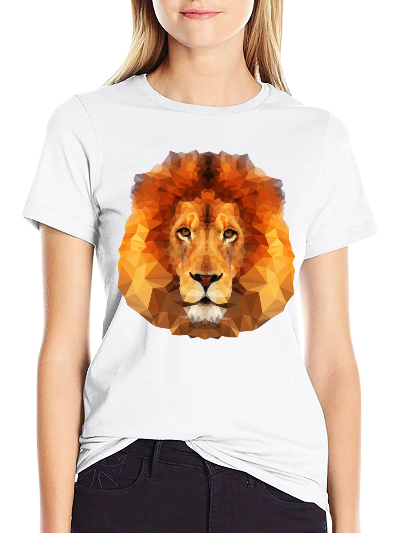 Geometric Lion Graphic Tee - Black Crew Neck