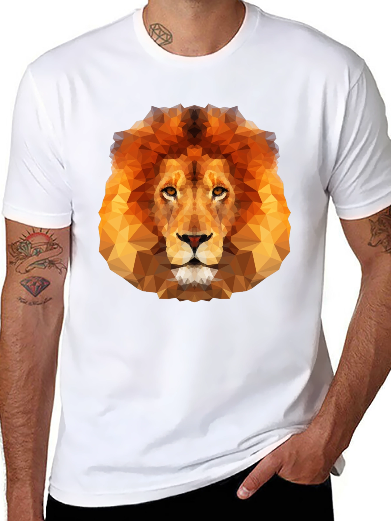 Geometric Lion Graphic Tee - Black Crew Neck