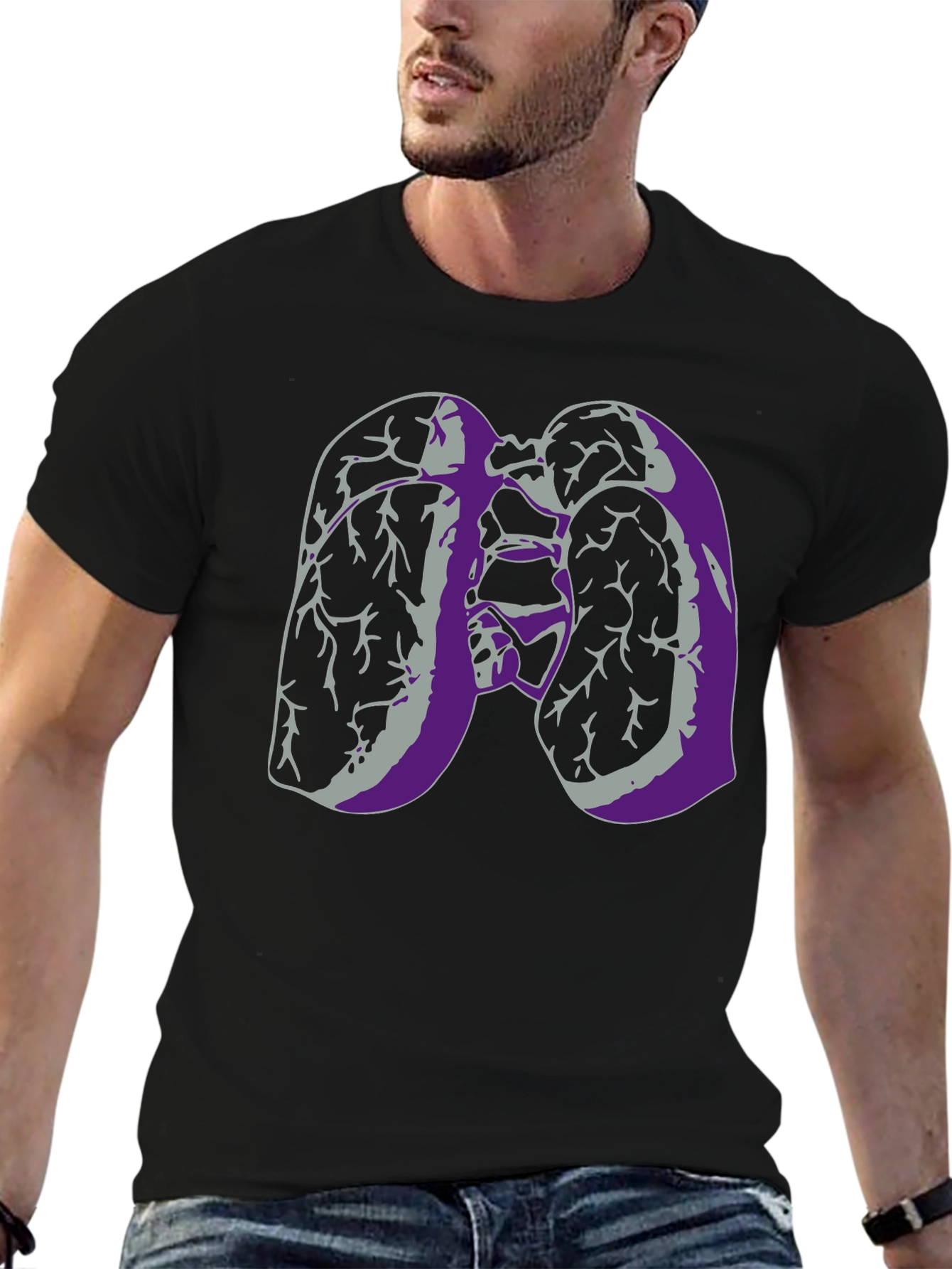 Lung Anatomy Graphic Print Black T-Shirt