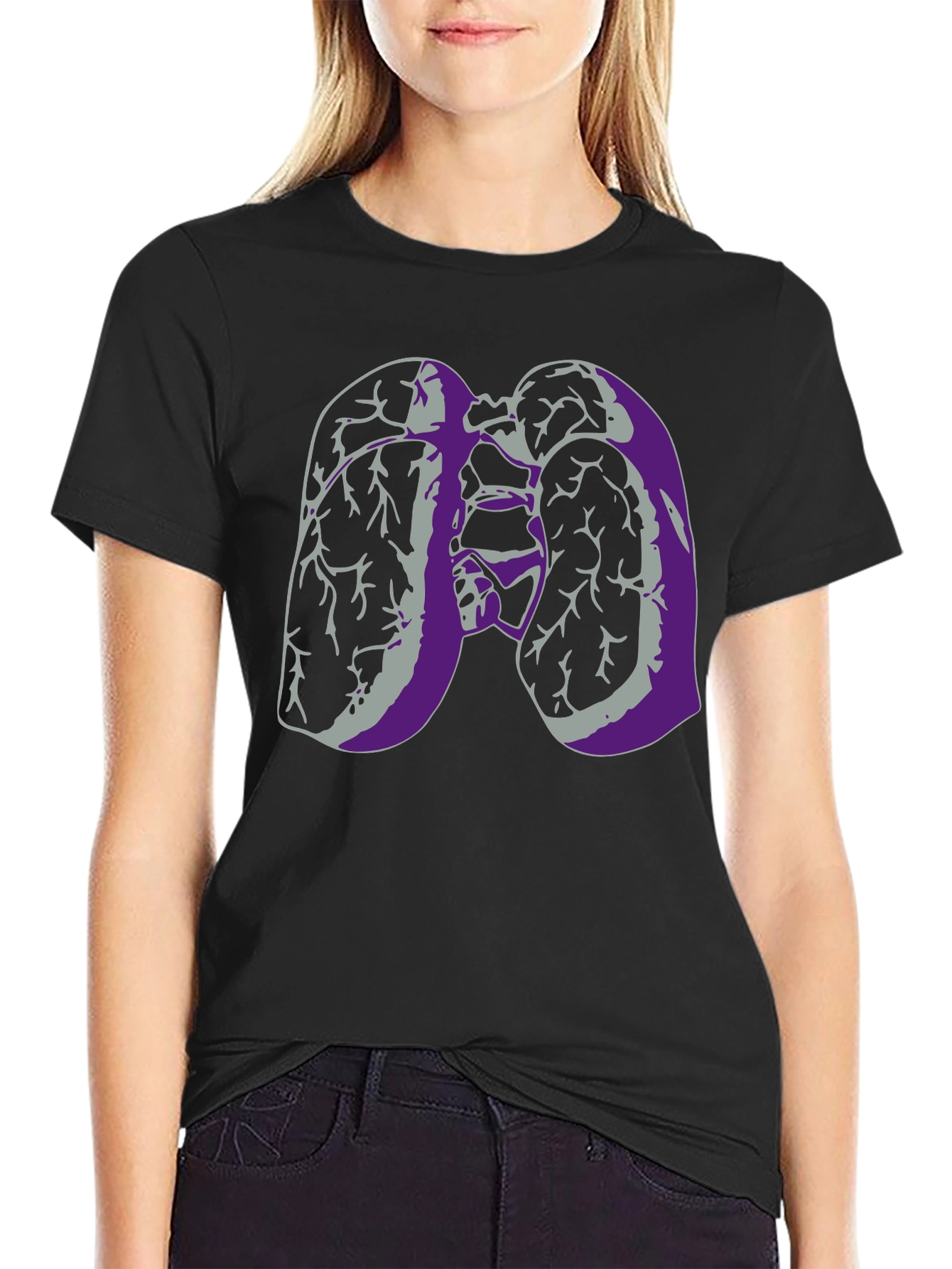 Lung Anatomy Graphic Print Black T-Shirt