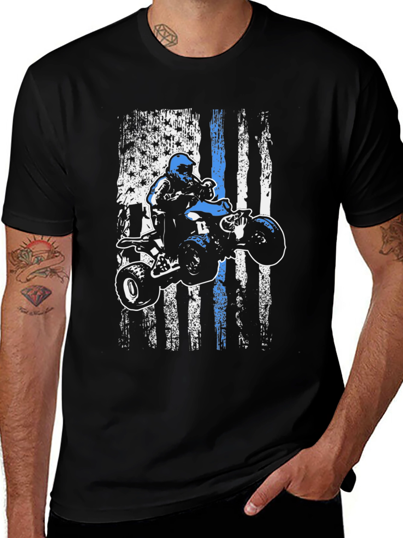ATV Rider Thin Blue Line American Flag T-Shirt