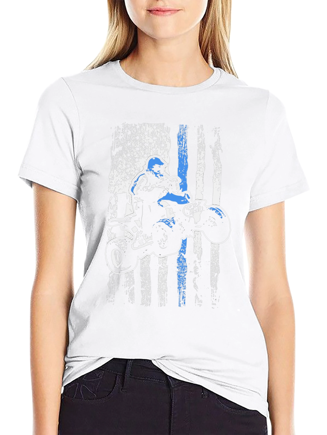 ATV Rider Thin Blue Line American Flag T-Shirt