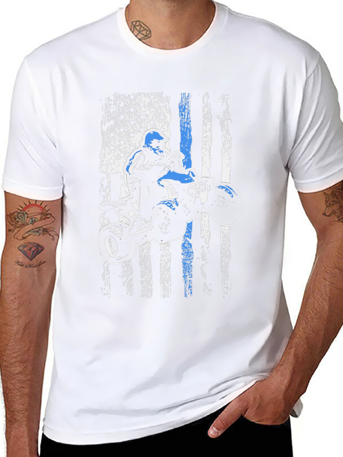 ATV Rider Thin Blue Line American Flag T-Shirt