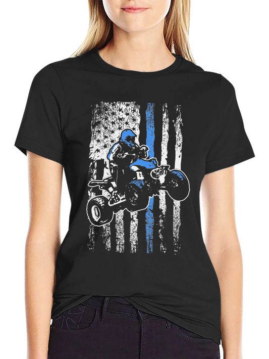ATV Rider Thin Blue Line American Flag T-Shirt