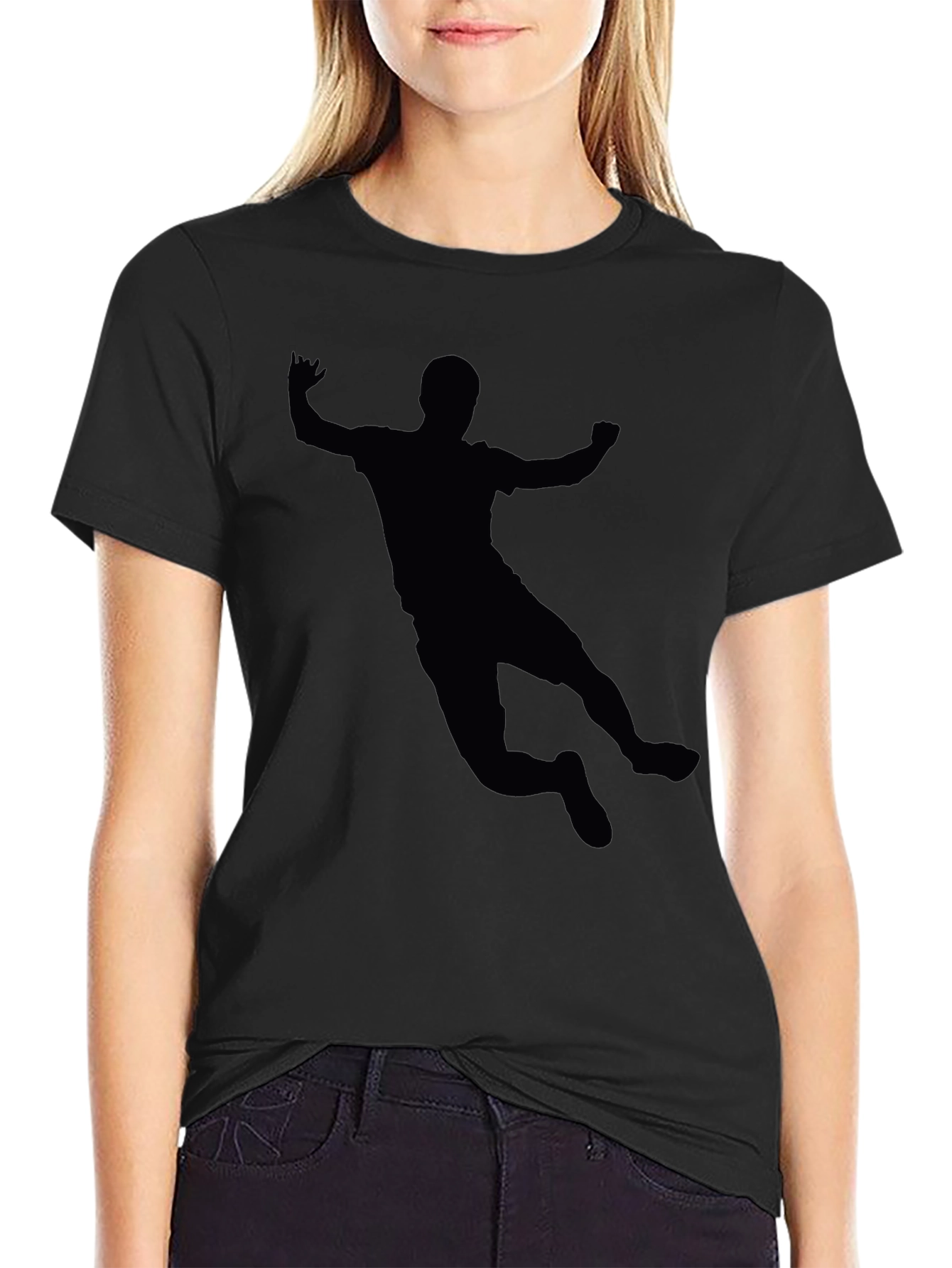 Handball Player Silhouette Black T-Shirt