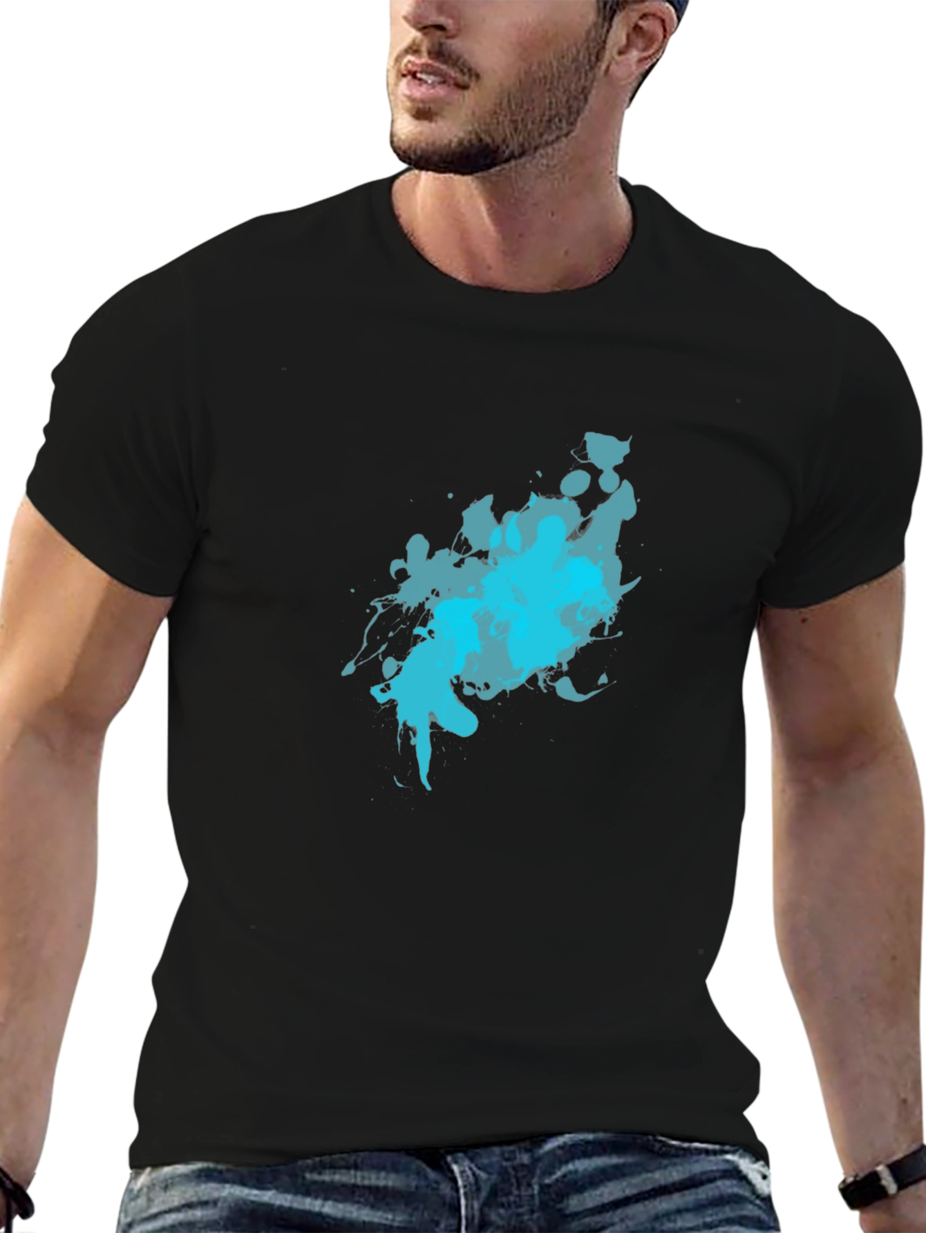 Abstract Blue Splash Black T-Shirt