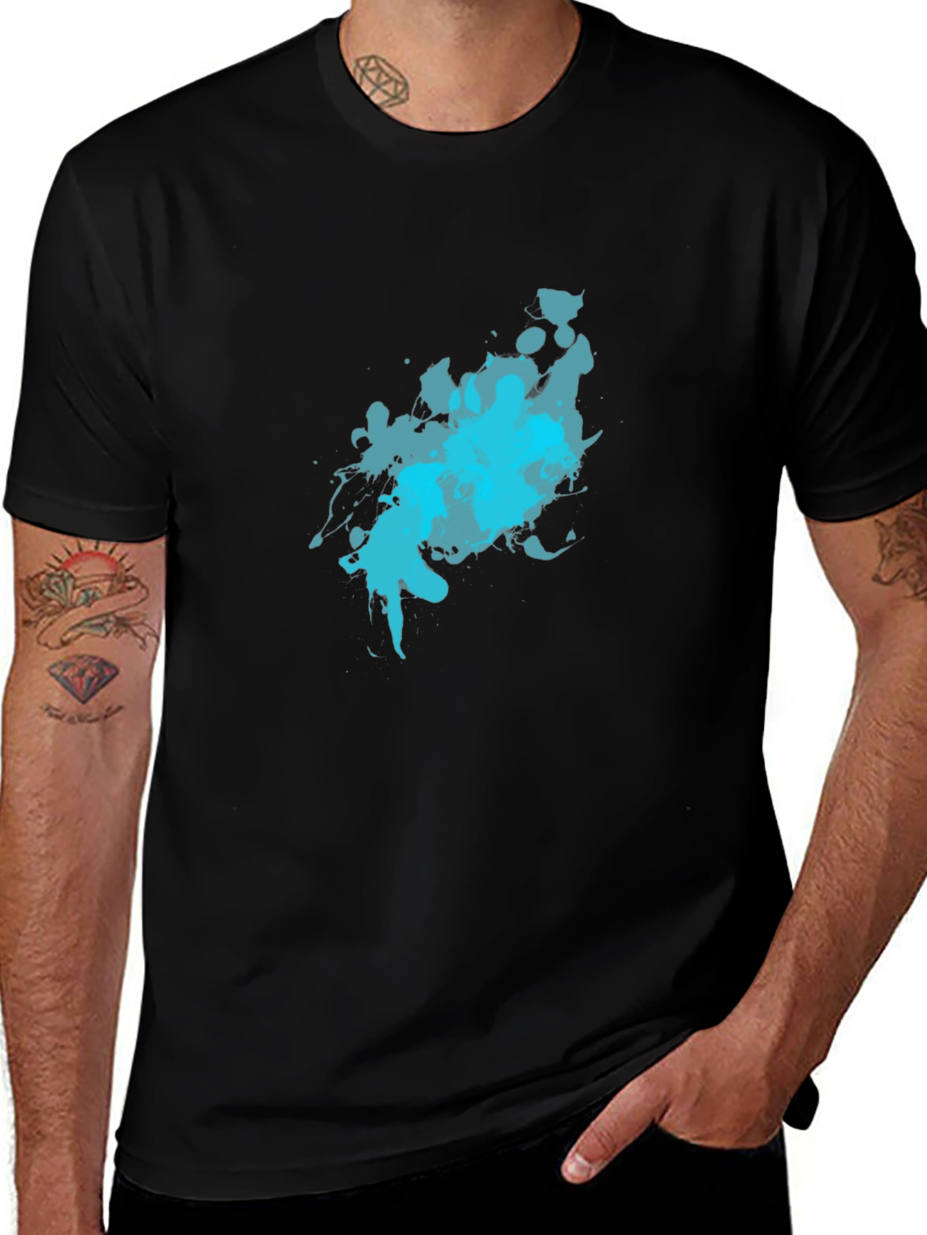 Abstract Blue Splash Black T-Shirt