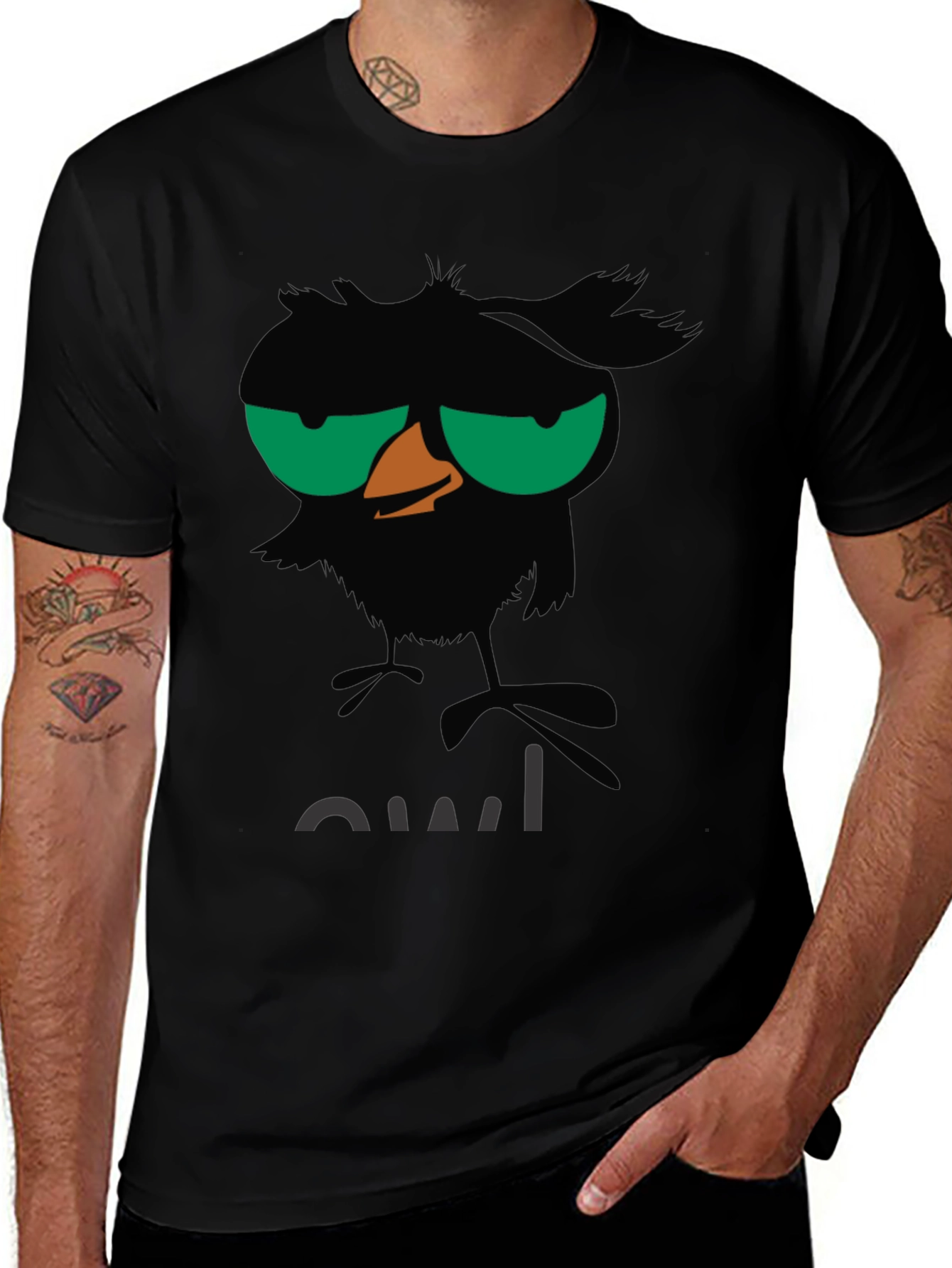 Grumpy Owl Graphic T-Shirt - Black Cotton Tee