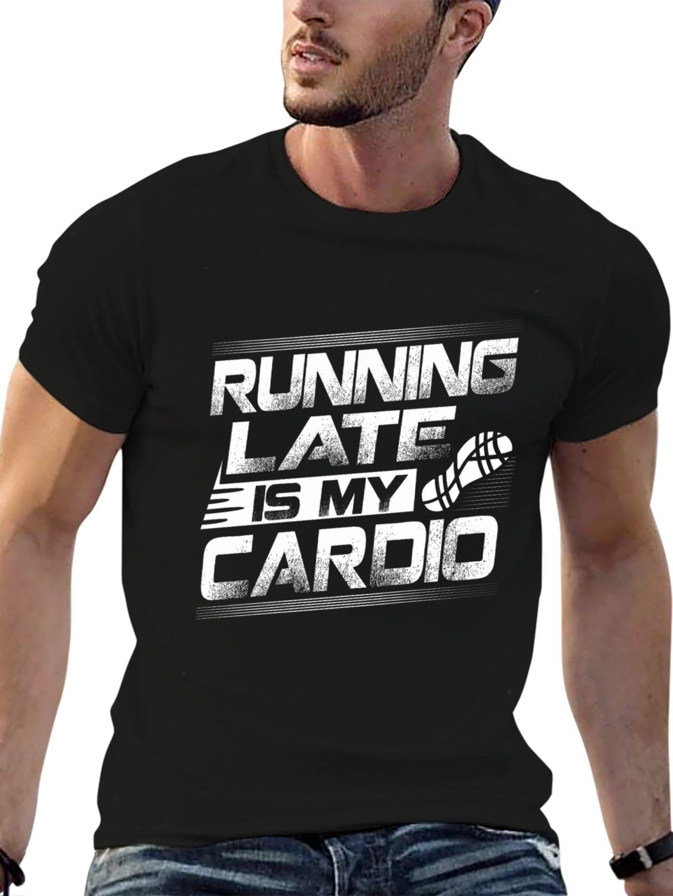 Running Late Is My Cardio Black Graphic T-Shirt