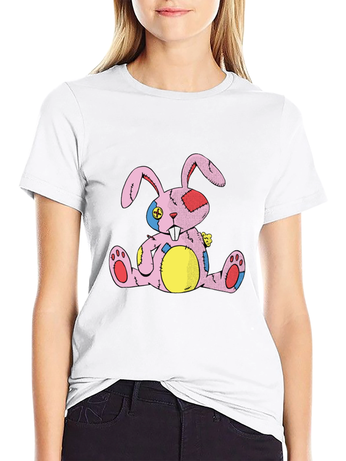 Distressed Stuffed Bunny Black T-Shirt