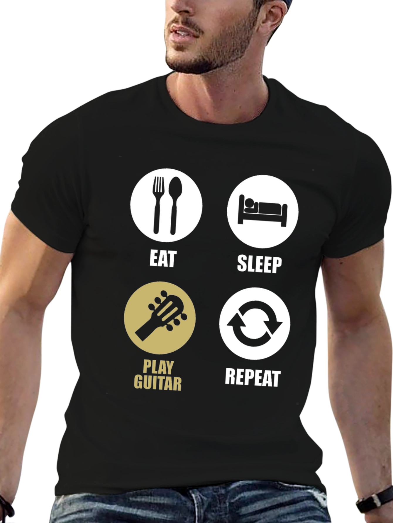 Eat Sleep Play Guitar Repeat Black T-Shirt
