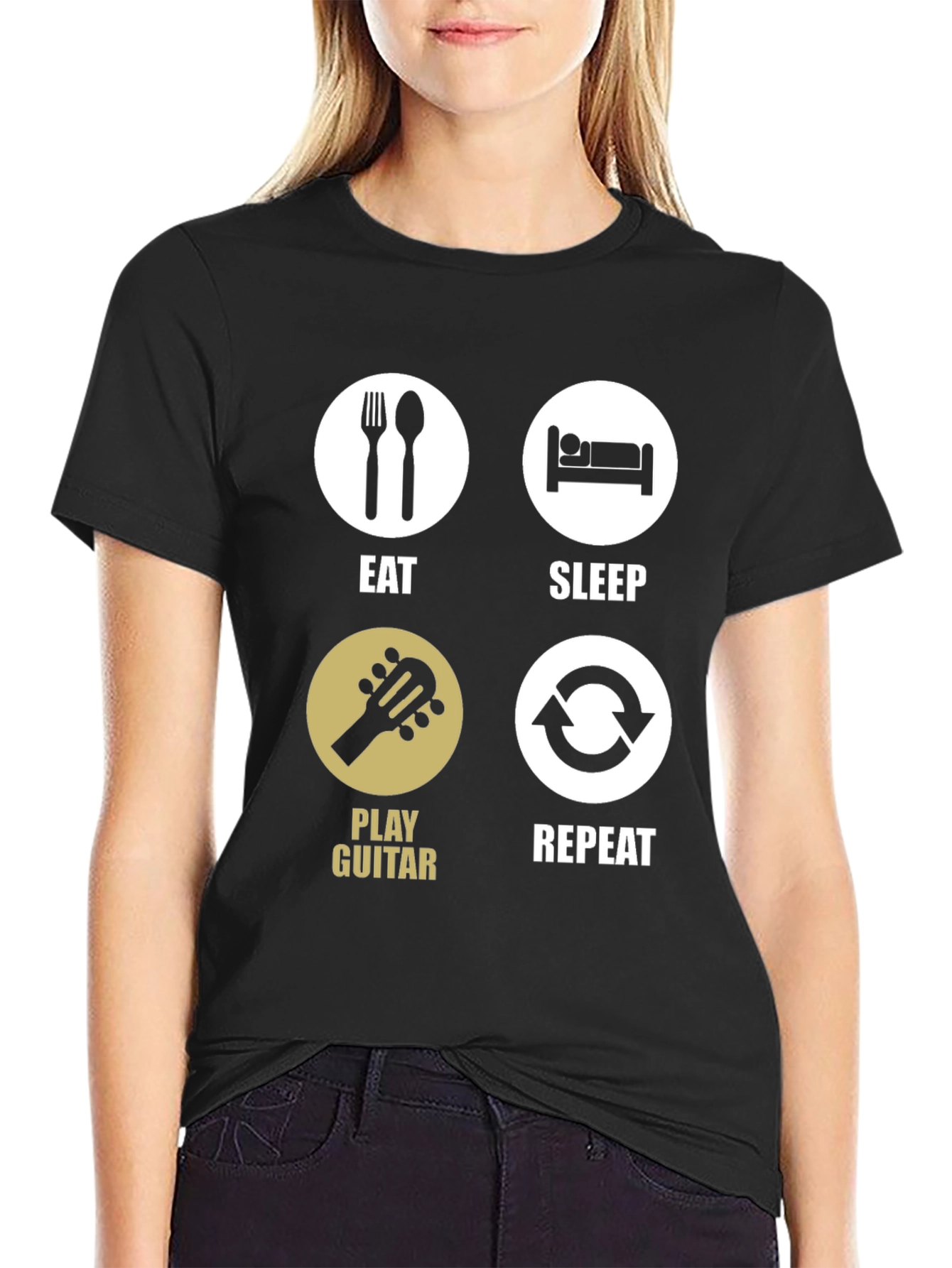Eat Sleep Play Guitar Repeat Black T-Shirt
