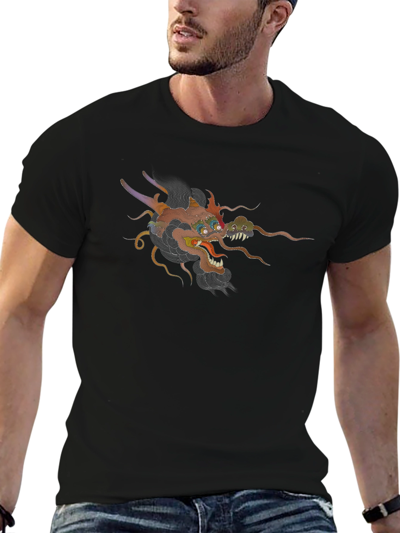 Dragon Graphic Tee - Black Cotton T-Shirt