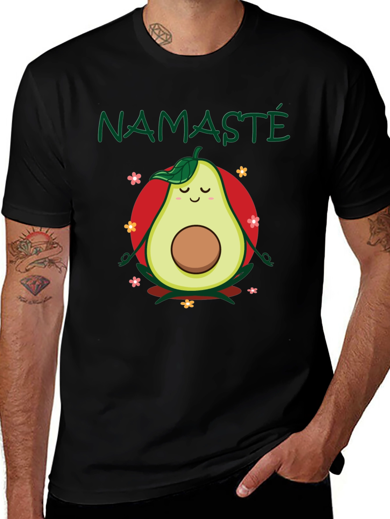 Namaste Avocado Meditation T-Shirt - Black Cotton Tee