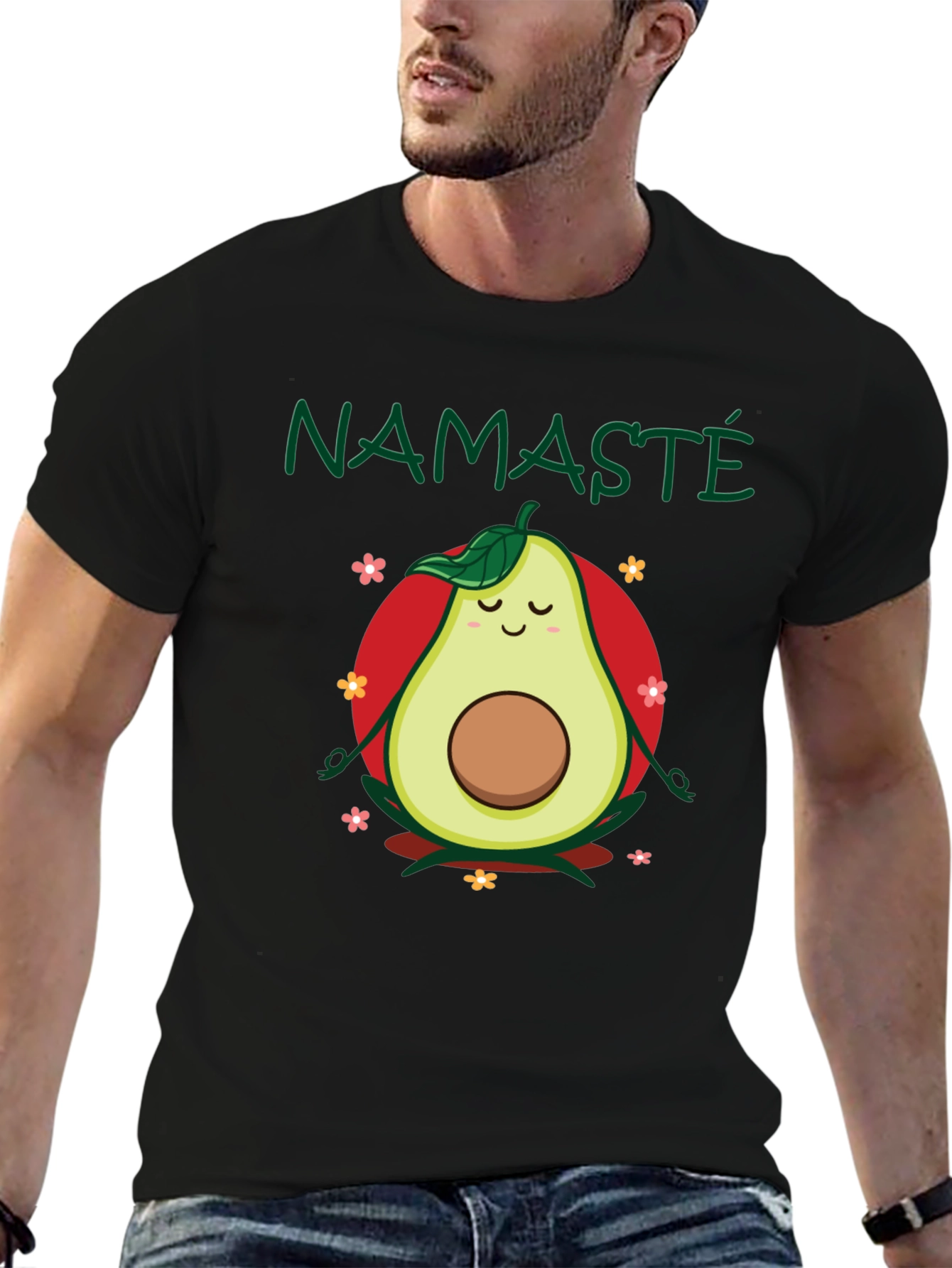 Namaste Avocado Meditation T-Shirt - Black Cotton Tee