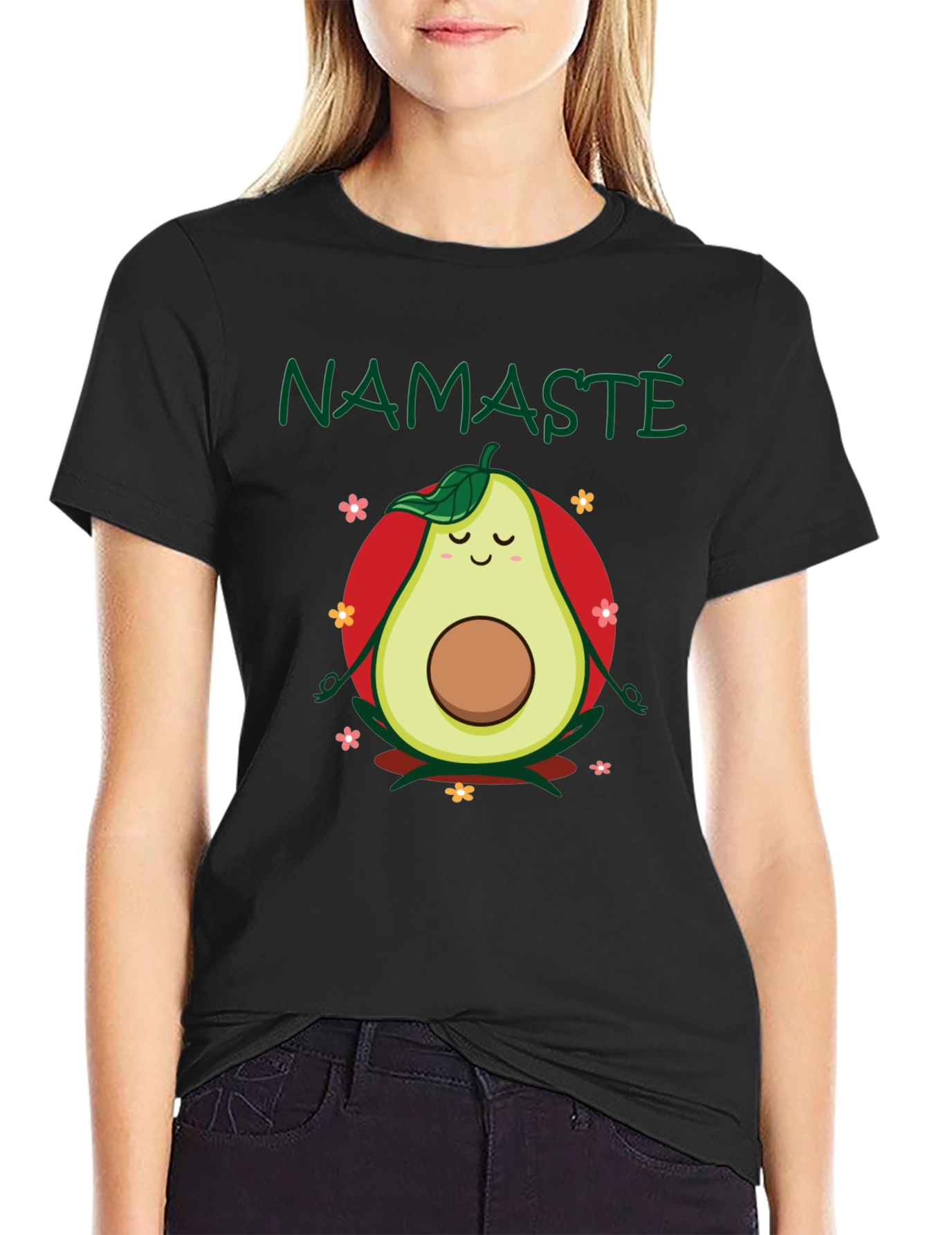 Namaste Avocado Meditation T-Shirt - Black Cotton Tee