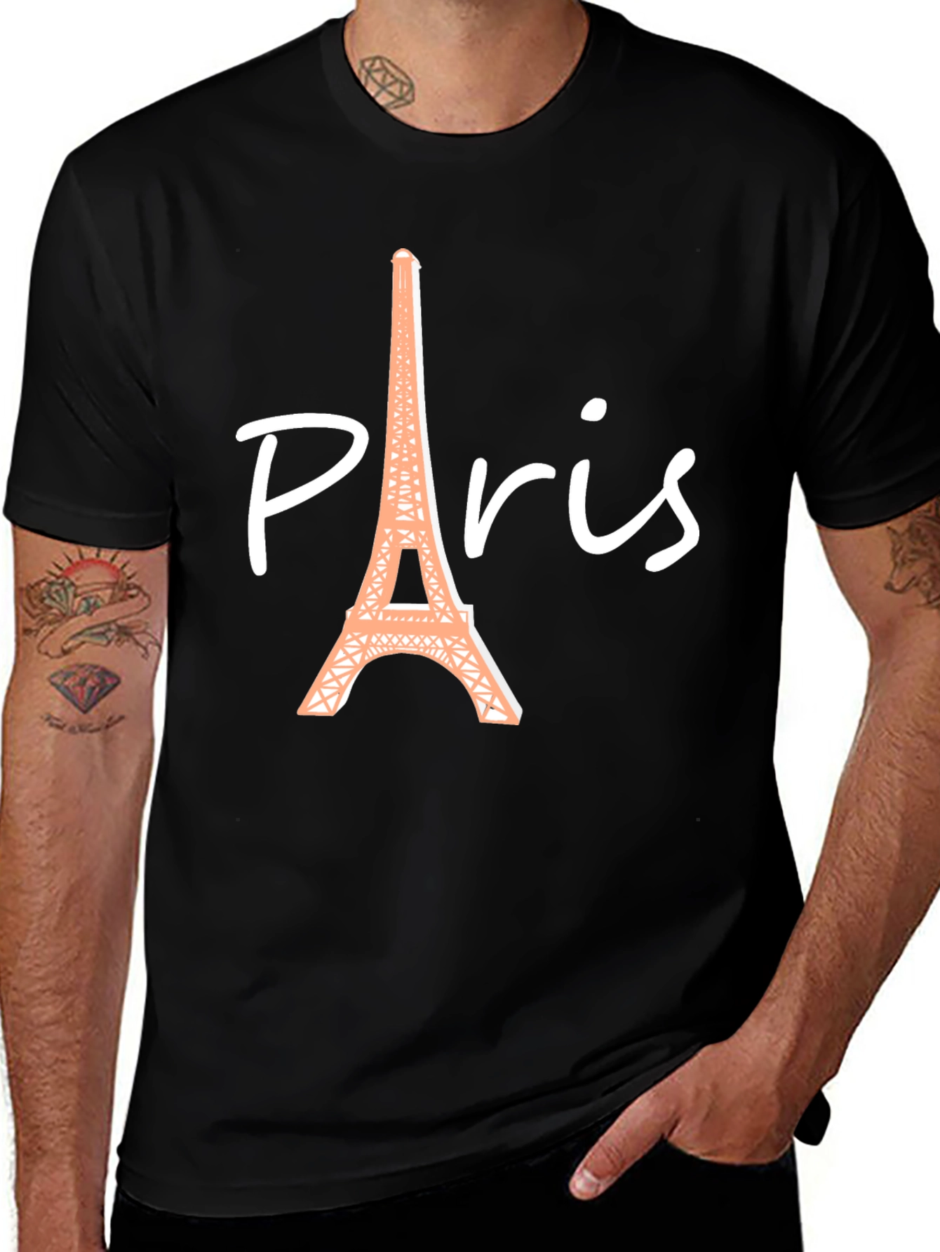 Paris Eiffel Tower Graphic Tee - Black Cotton T-Shirt