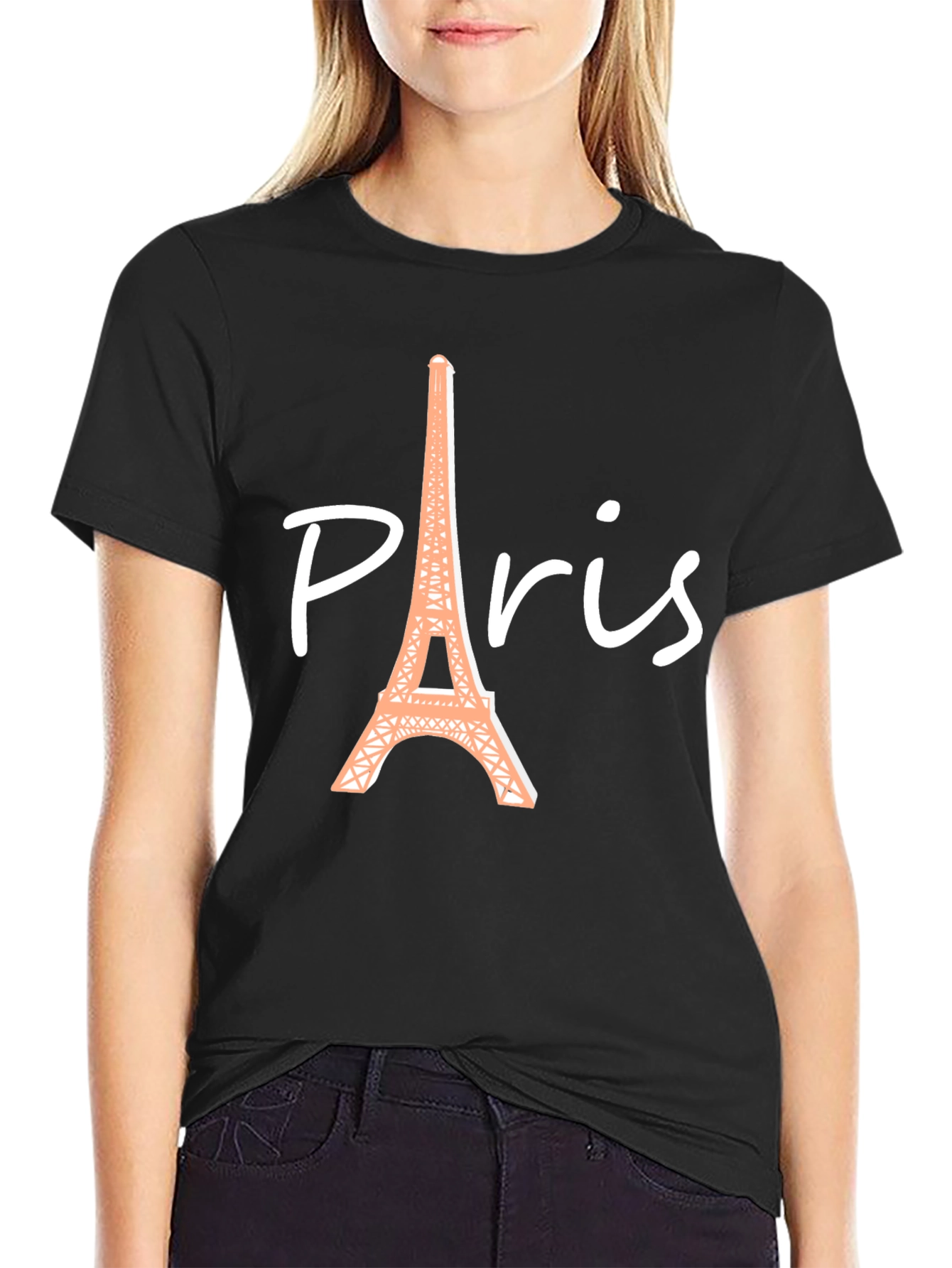 Paris Eiffel Tower Graphic Tee - Black Cotton T-Shirt