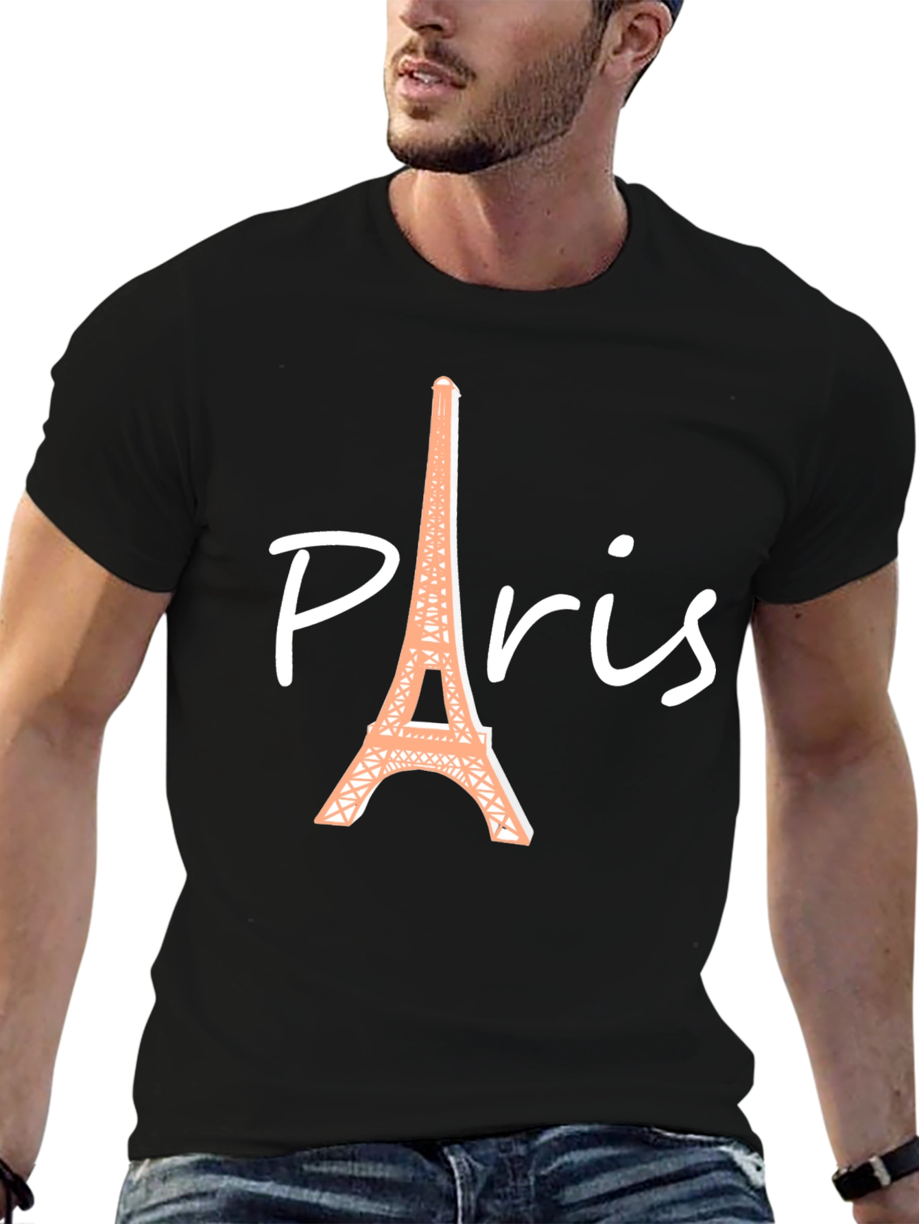 Paris Eiffel Tower Graphic Tee - Black Cotton T-Shirt