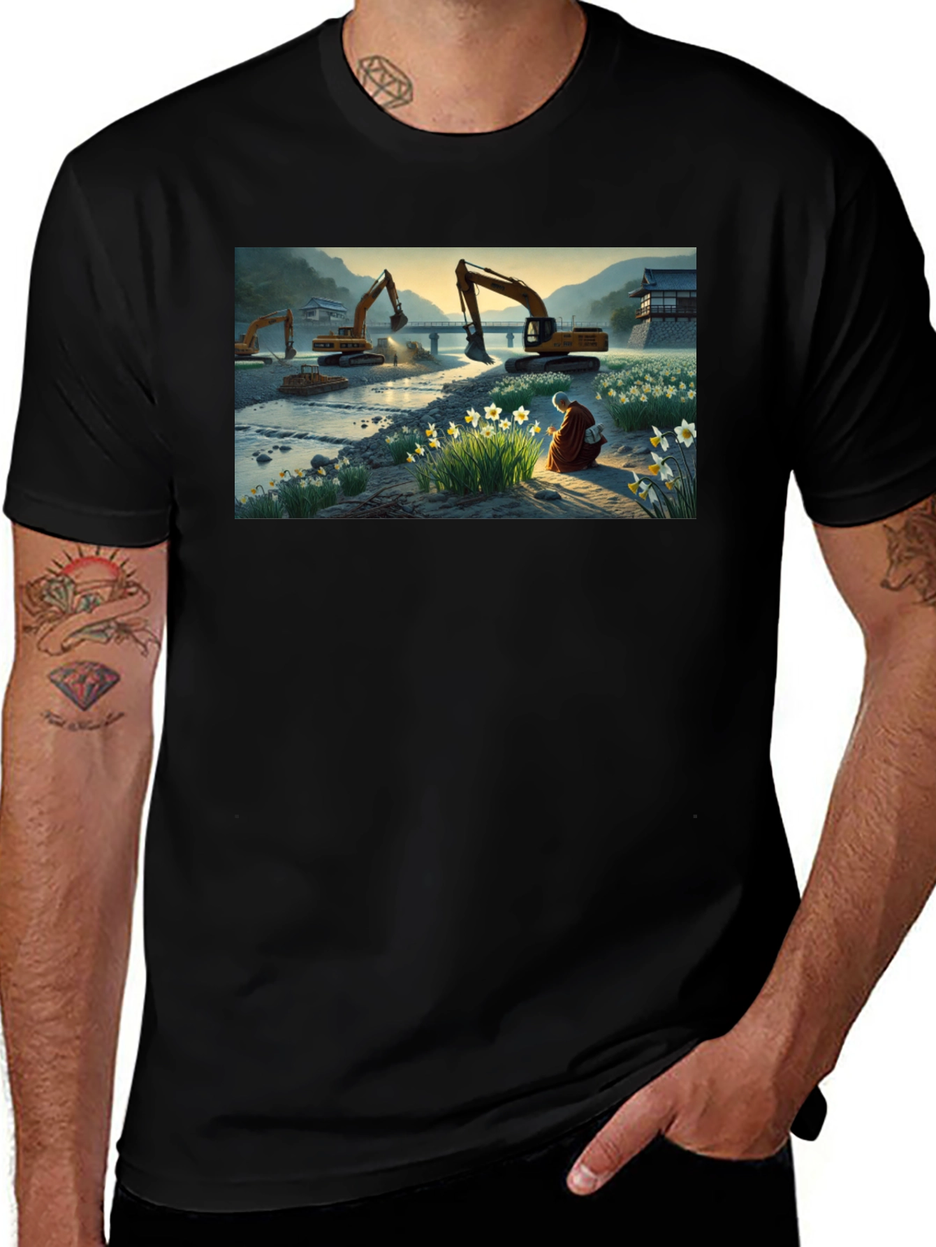Excavator Landscape Graphic Tee
