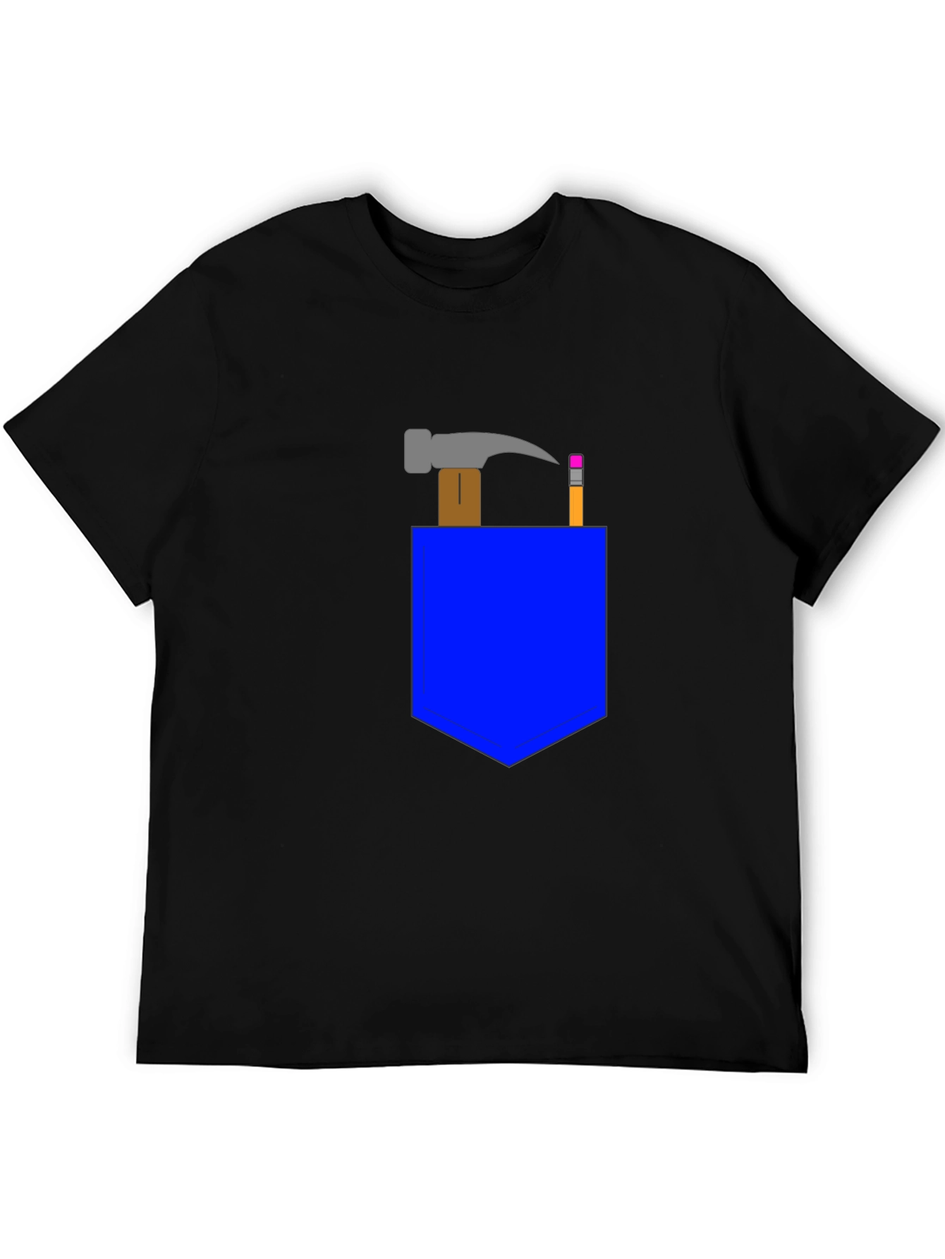 Cartoon Hammer & Pencil Pocket Graphic Tee