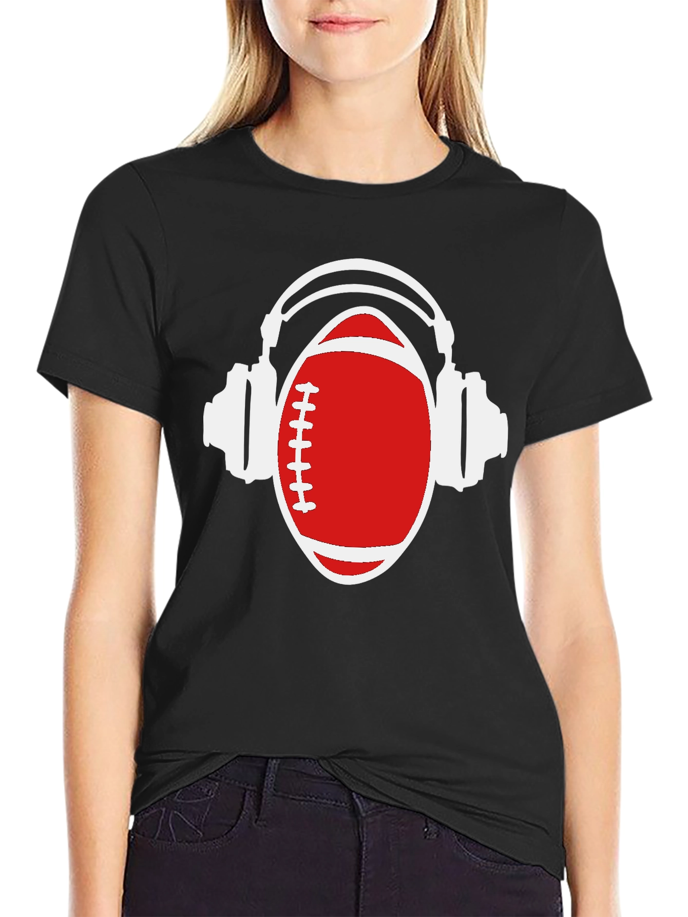 Football and Headphones Graphic T-Shirt