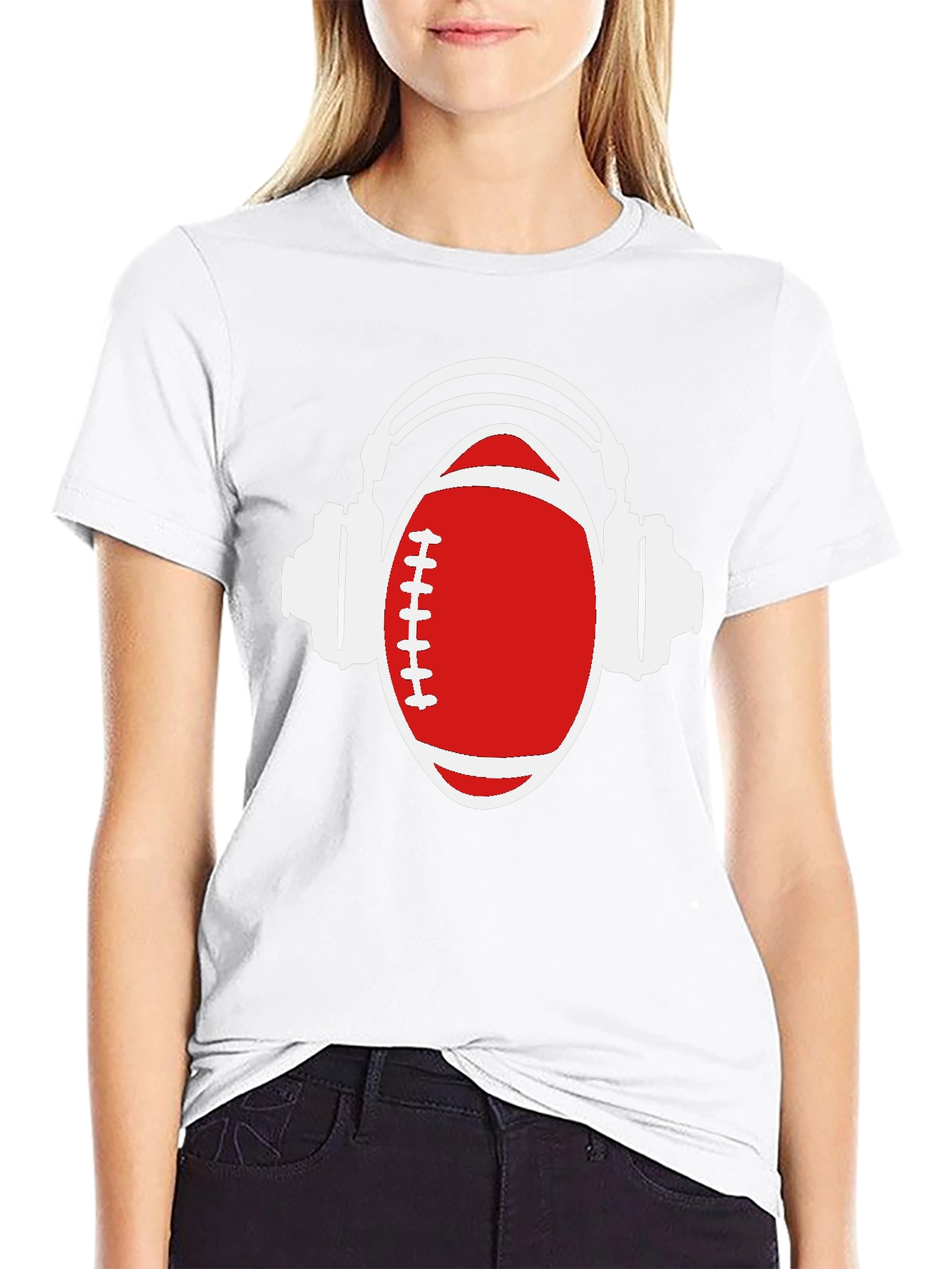 Football and Headphones Graphic T-Shirt