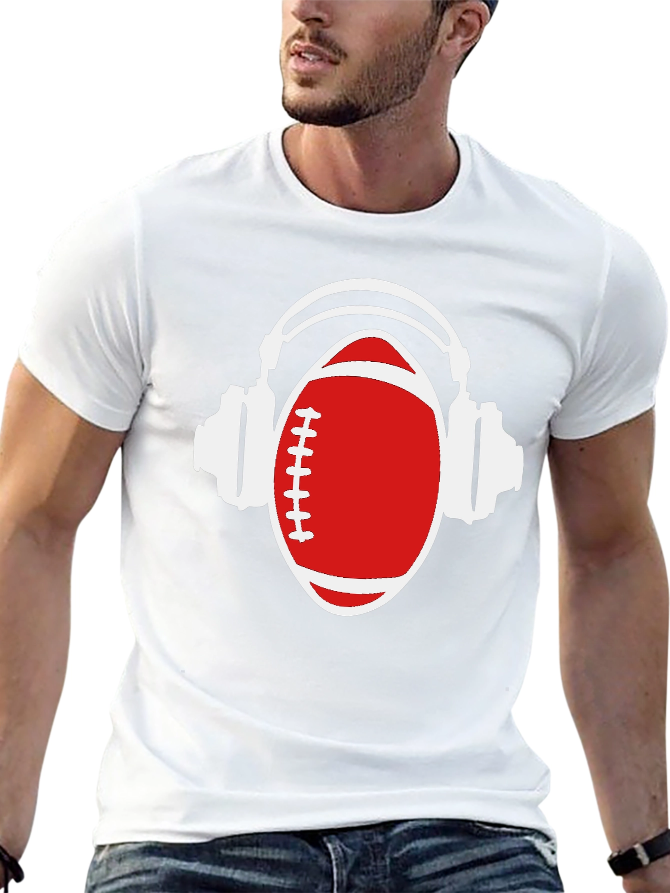 Football and Headphones Graphic T-Shirt