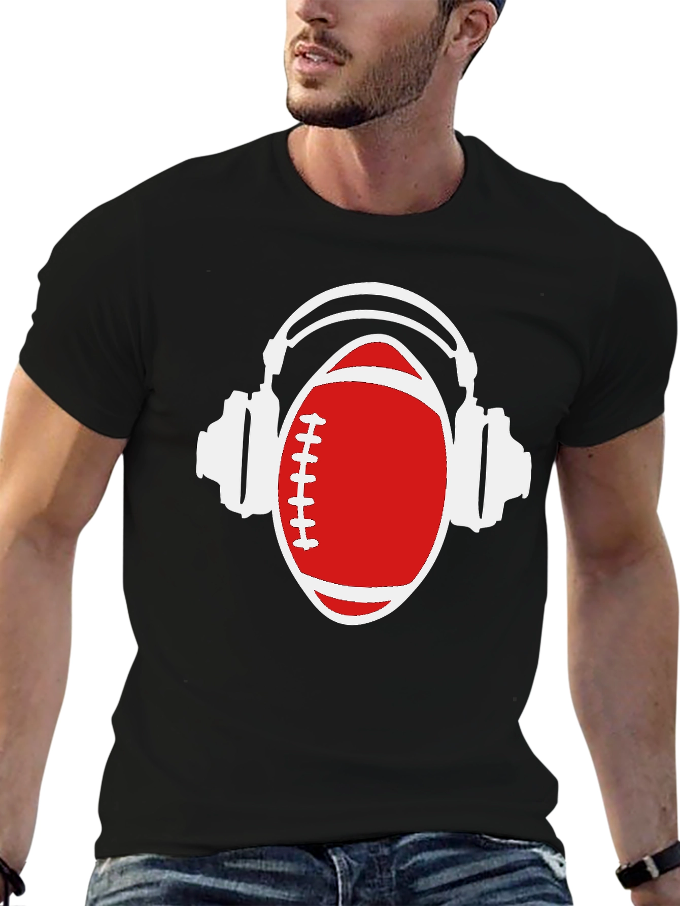 Football and Headphones Graphic T-Shirt