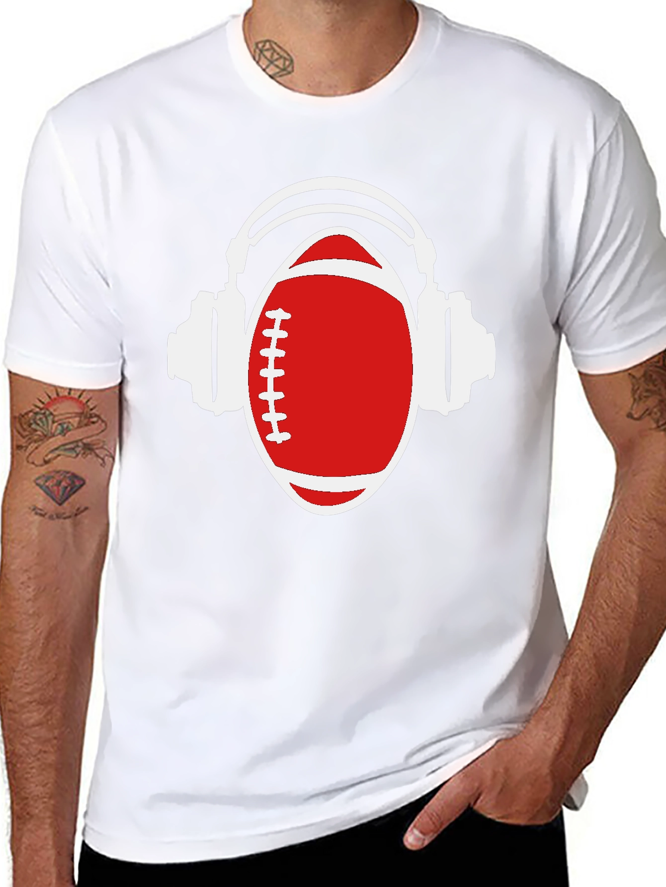 Football and Headphones Graphic T-Shirt