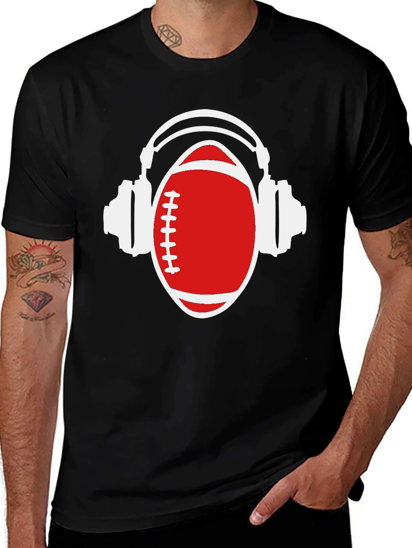 Football and Headphones Graphic T-Shirt