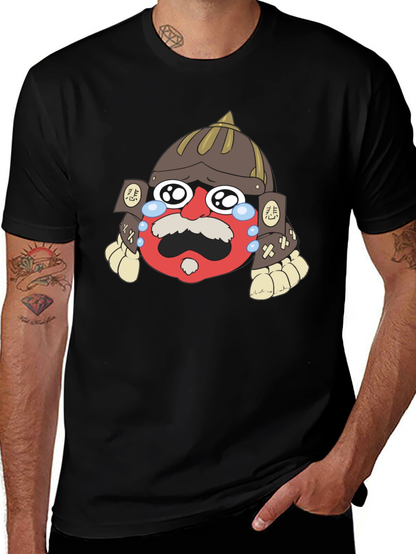 Samurai Crying Emoji Graphic Black T-Shirt