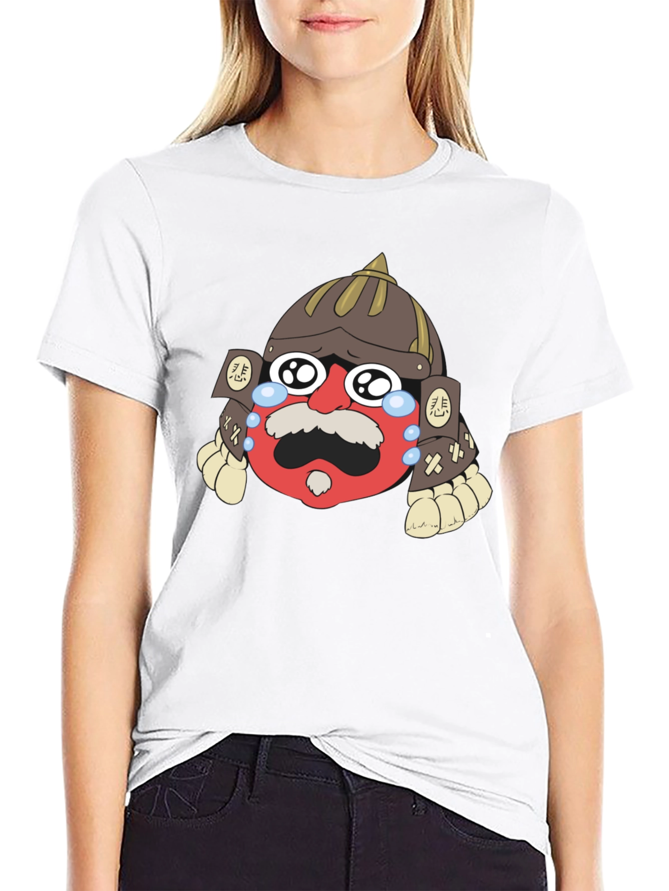 Samurai Crying Emoji Graphic Black T-Shirt