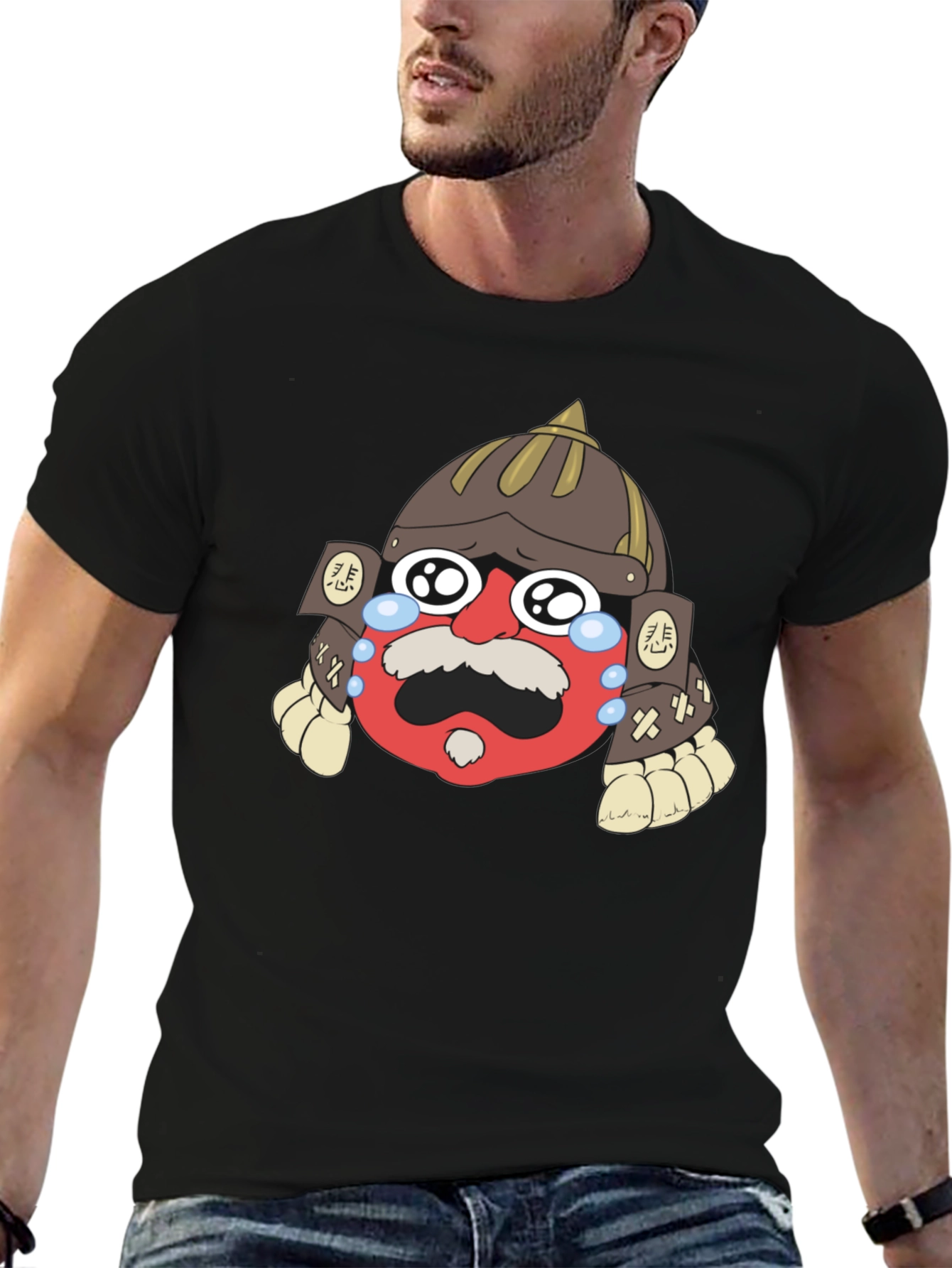 Samurai Crying Emoji Graphic Black T-Shirt