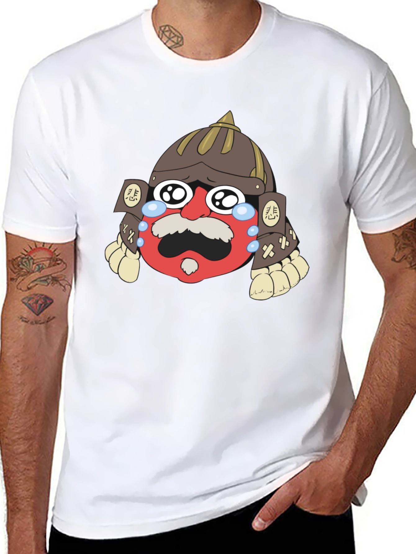 Samurai Crying Emoji Graphic Black T-Shirt