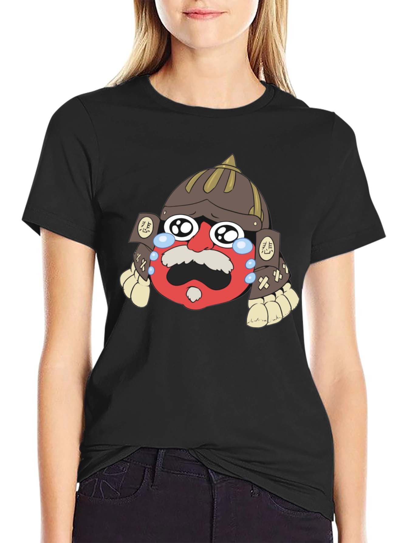 Samurai Crying Emoji Graphic Black T-Shirt