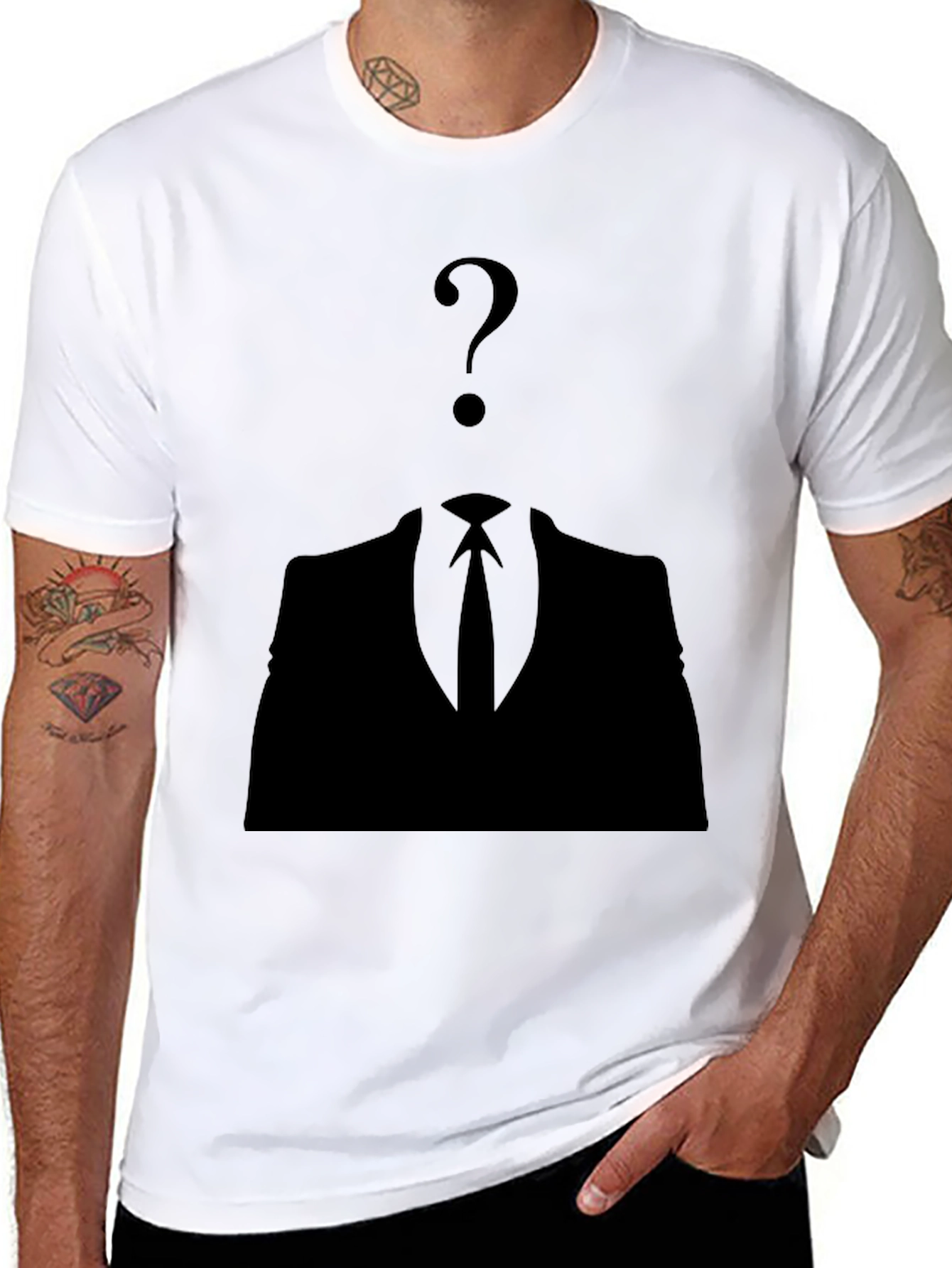 Mysterious Man Black T-Shirt - Question Mark Design