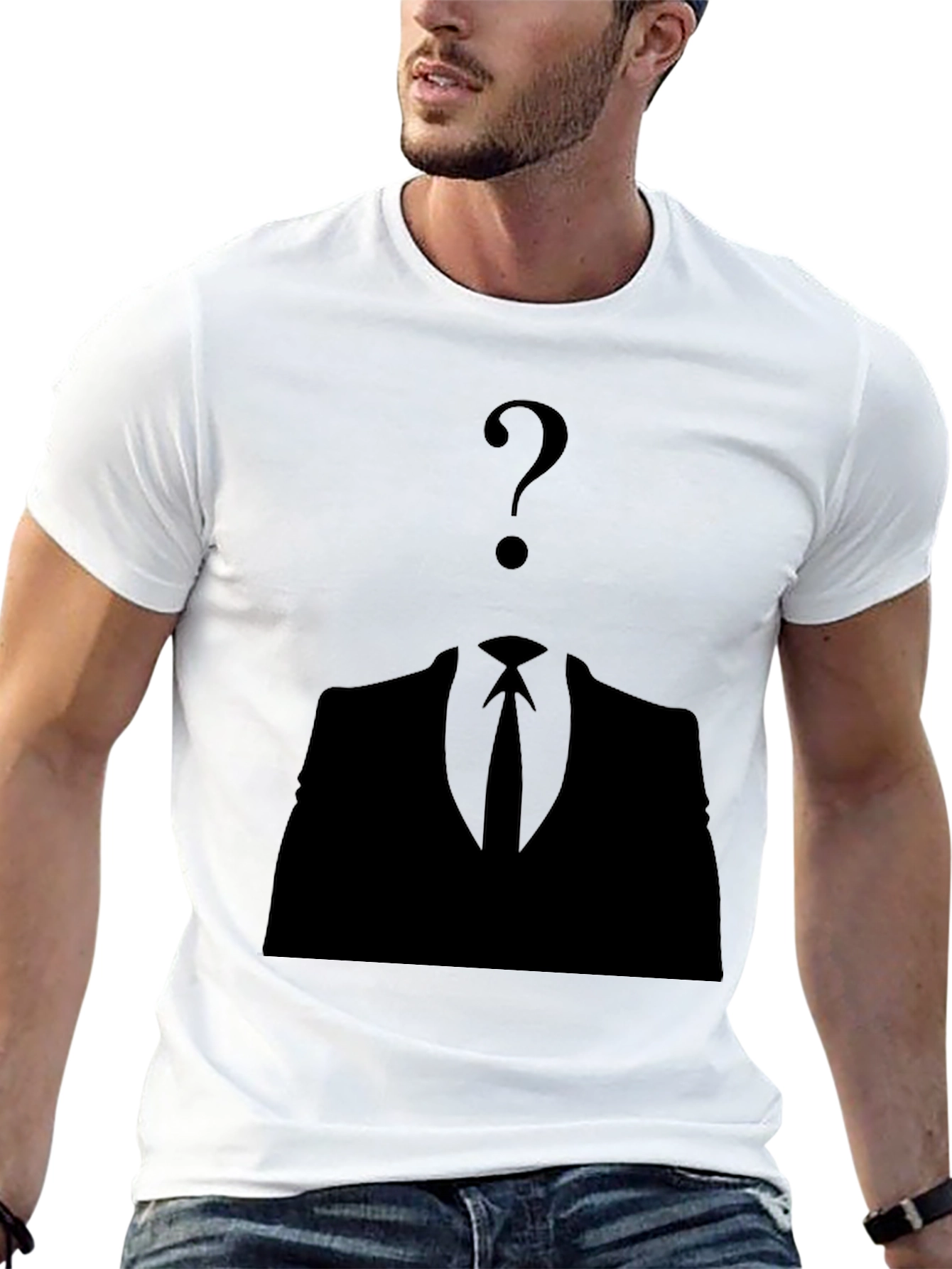 Mysterious Man Black T-Shirt - Question Mark Design