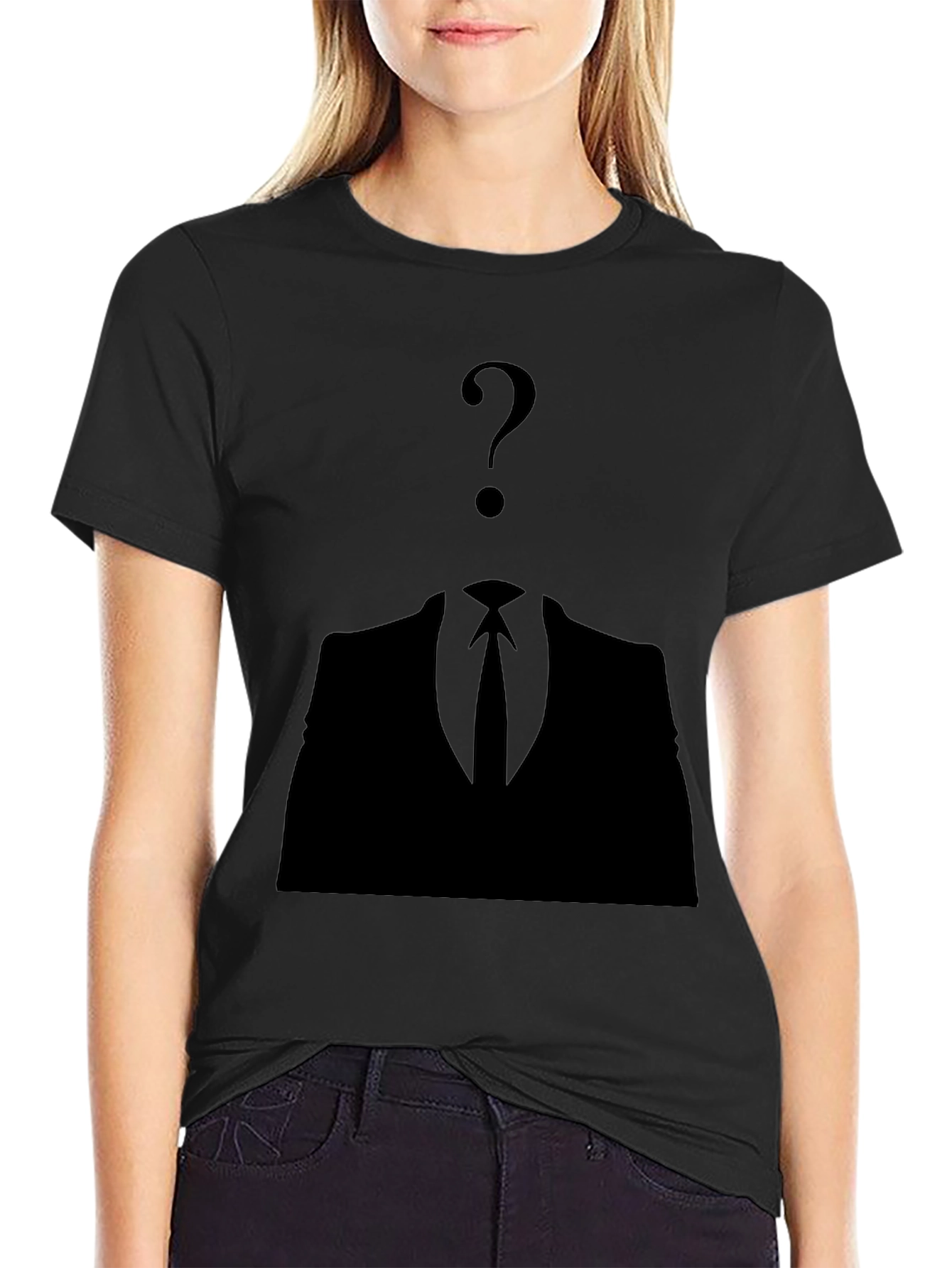 Mysterious Man Black T-Shirt - Question Mark Design